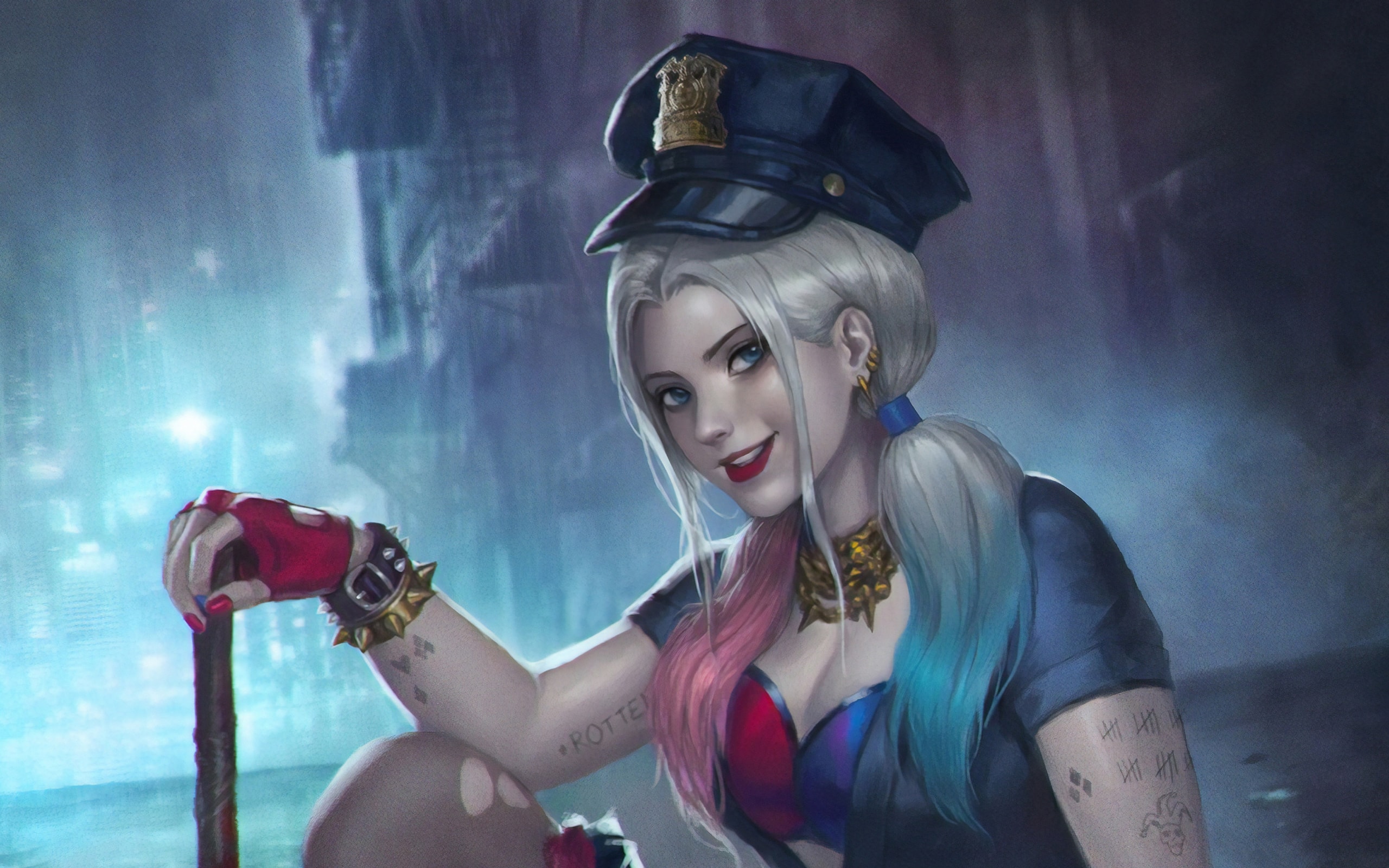 Wallpaper Of Dc, Comics, Harley Quinn, Police, White - Harley Quinn 4k Backgrounds - HD Wallpaper 