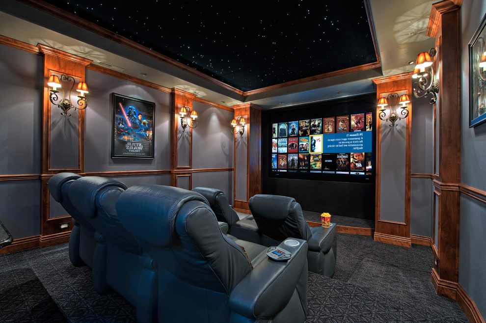 Kane Carpet Home Theater Contemporary With Wet Bar - Blue Carpet Home Theater - HD Wallpaper 