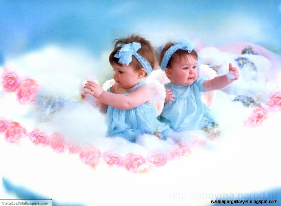 Cute Twins Baby Angel Hd Wallpaper - Baby - HD Wallpaper 