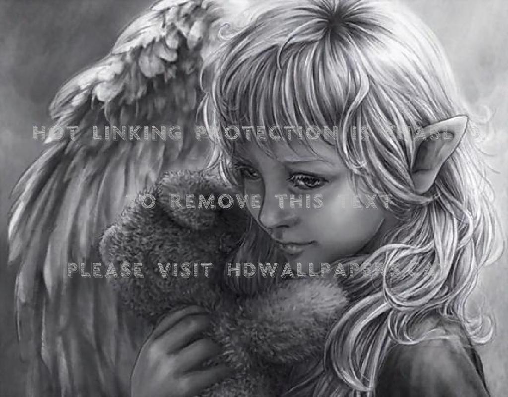 Elven Baby Angel Black White Girl Elf Wings - Adele Lorienne - HD Wallpaper 