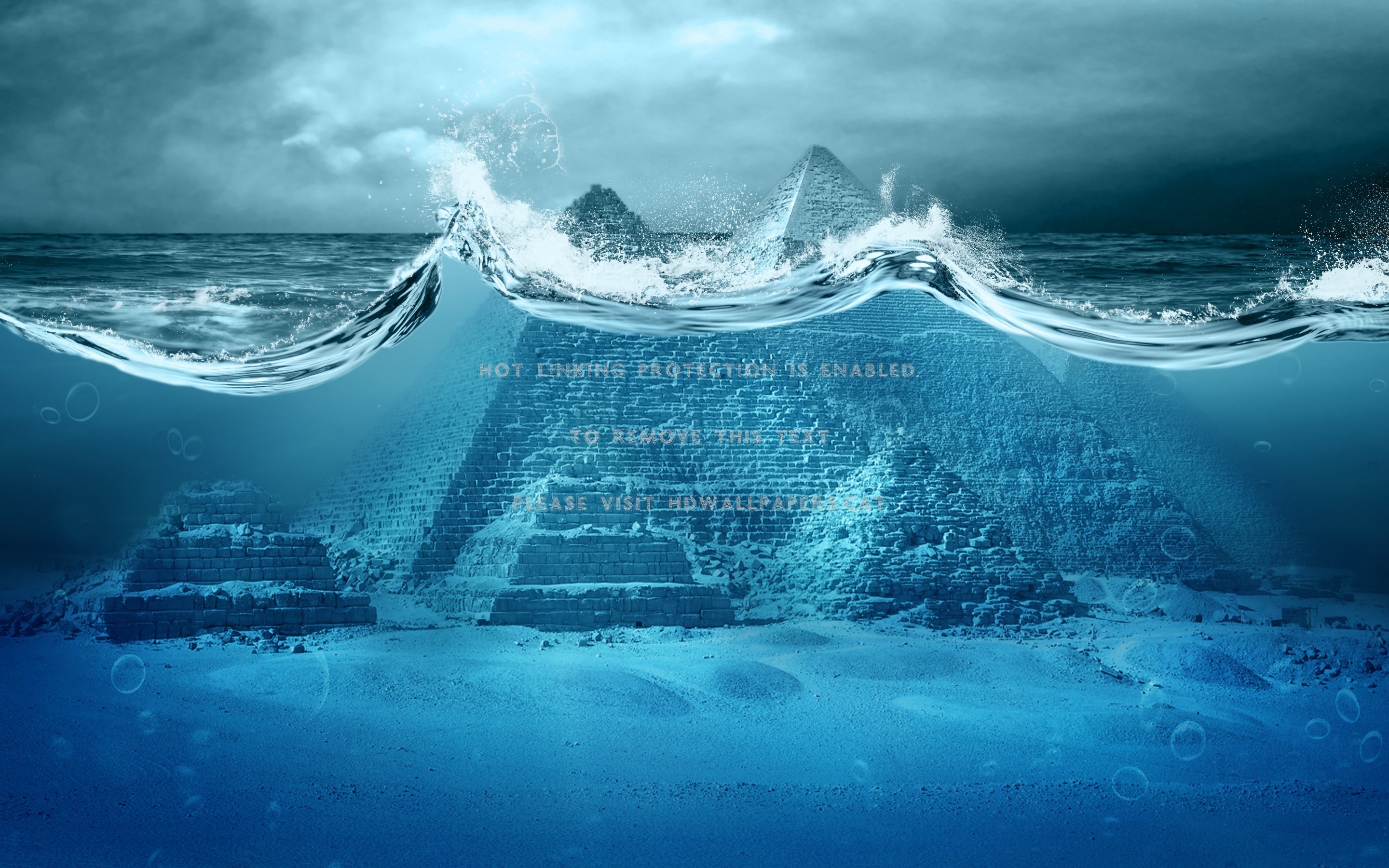 Apocalypse Fantasy Armageddon Blue Ocean - Underwater Pyramid - HD Wallpaper 