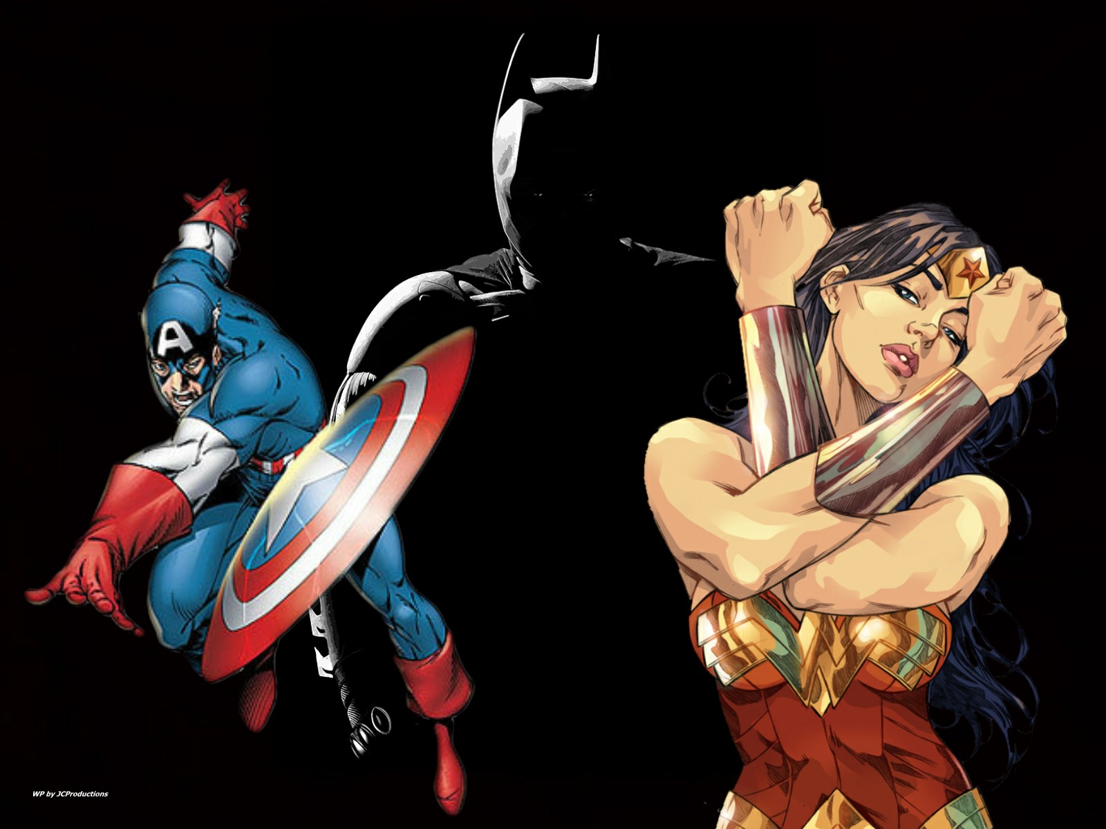 Wonder Woman, Batman And Captain America - Batman Wonder Woman Captain America - HD Wallpaper 