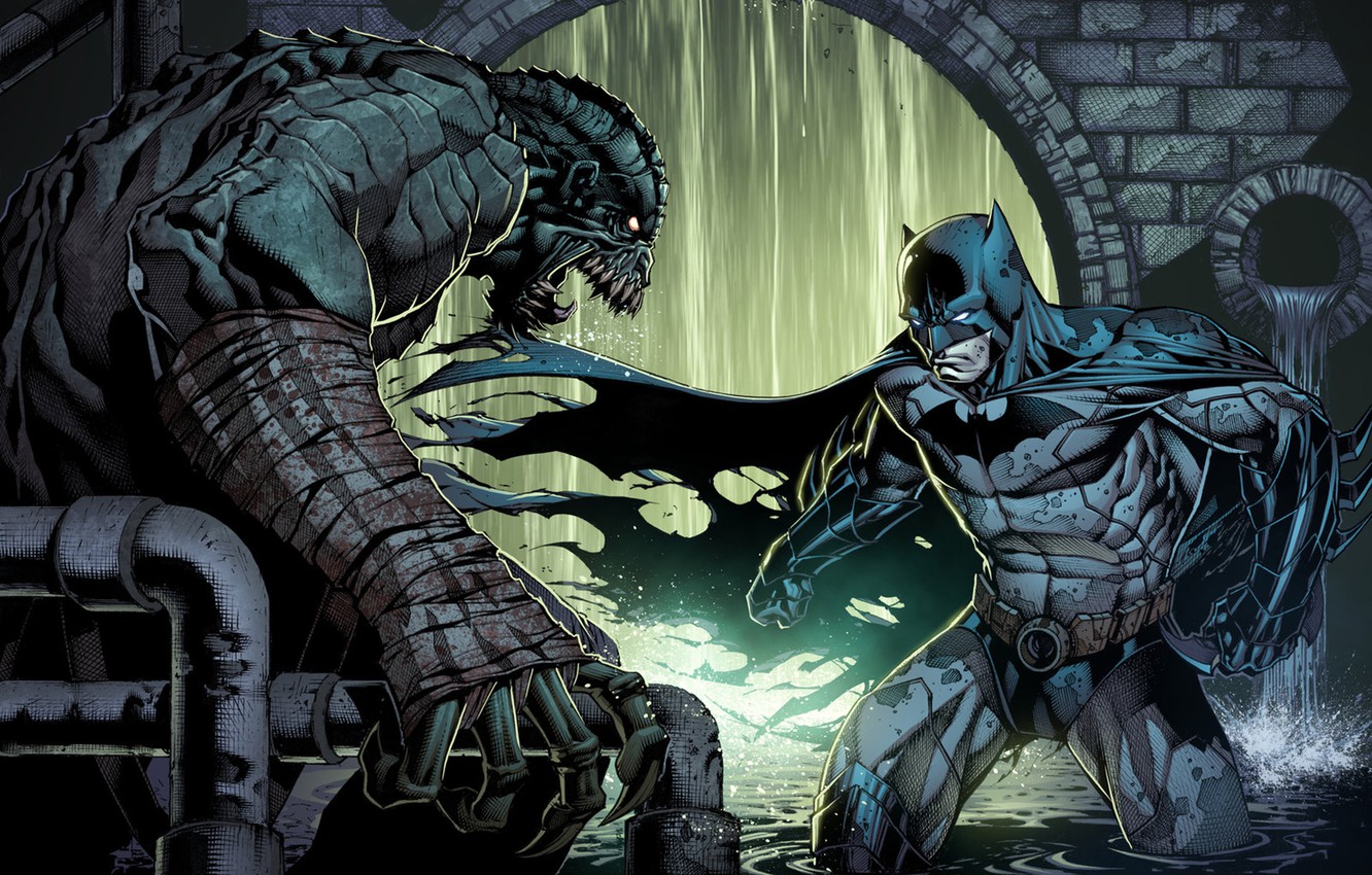 Photo Wallpaper Batman, Dc Comics, Arkham, Bruce Wayne, - Batman Vs Killer Croc Comics - HD Wallpaper 