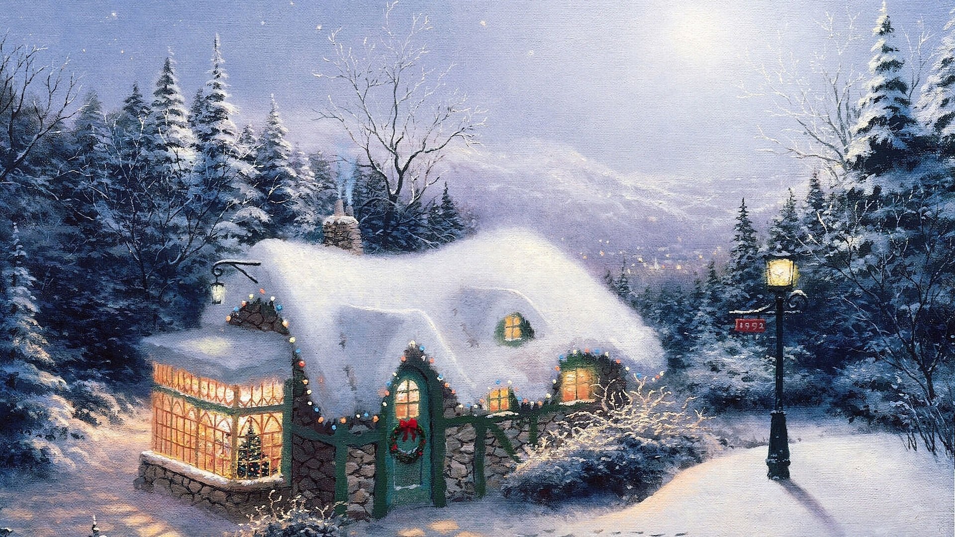 High Resolution Christmas Full Hd Wallpaper Id - Kinkade Christmas - HD Wallpaper 