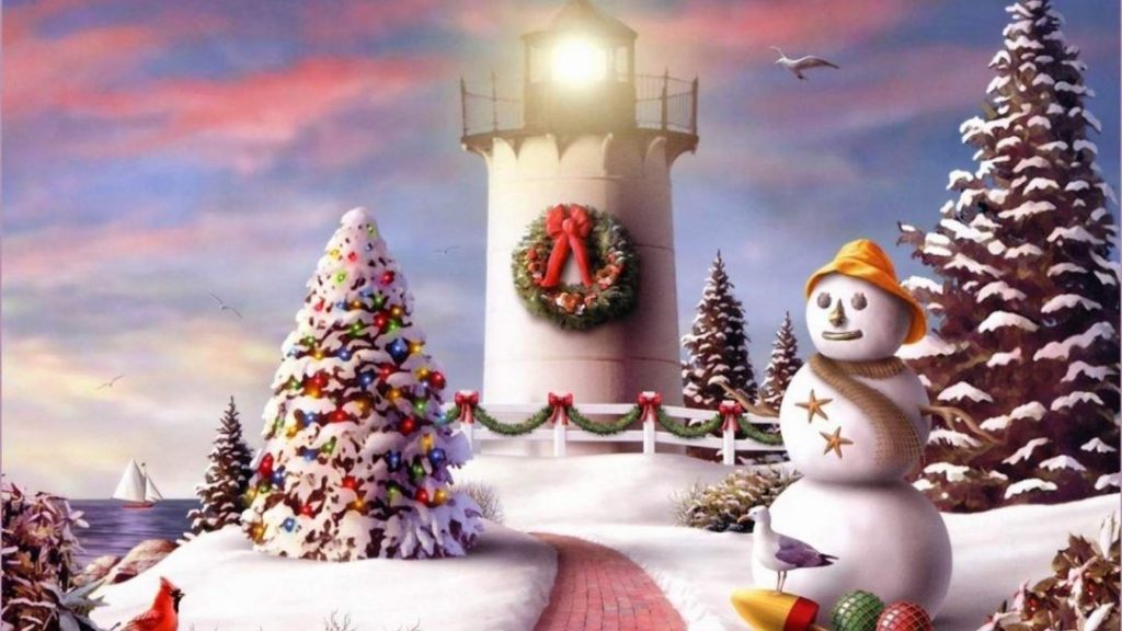 Free Christmas Desktop Wallpaper Background Hd Wallpapers - Christmas Winter Lighthouse - HD Wallpaper 