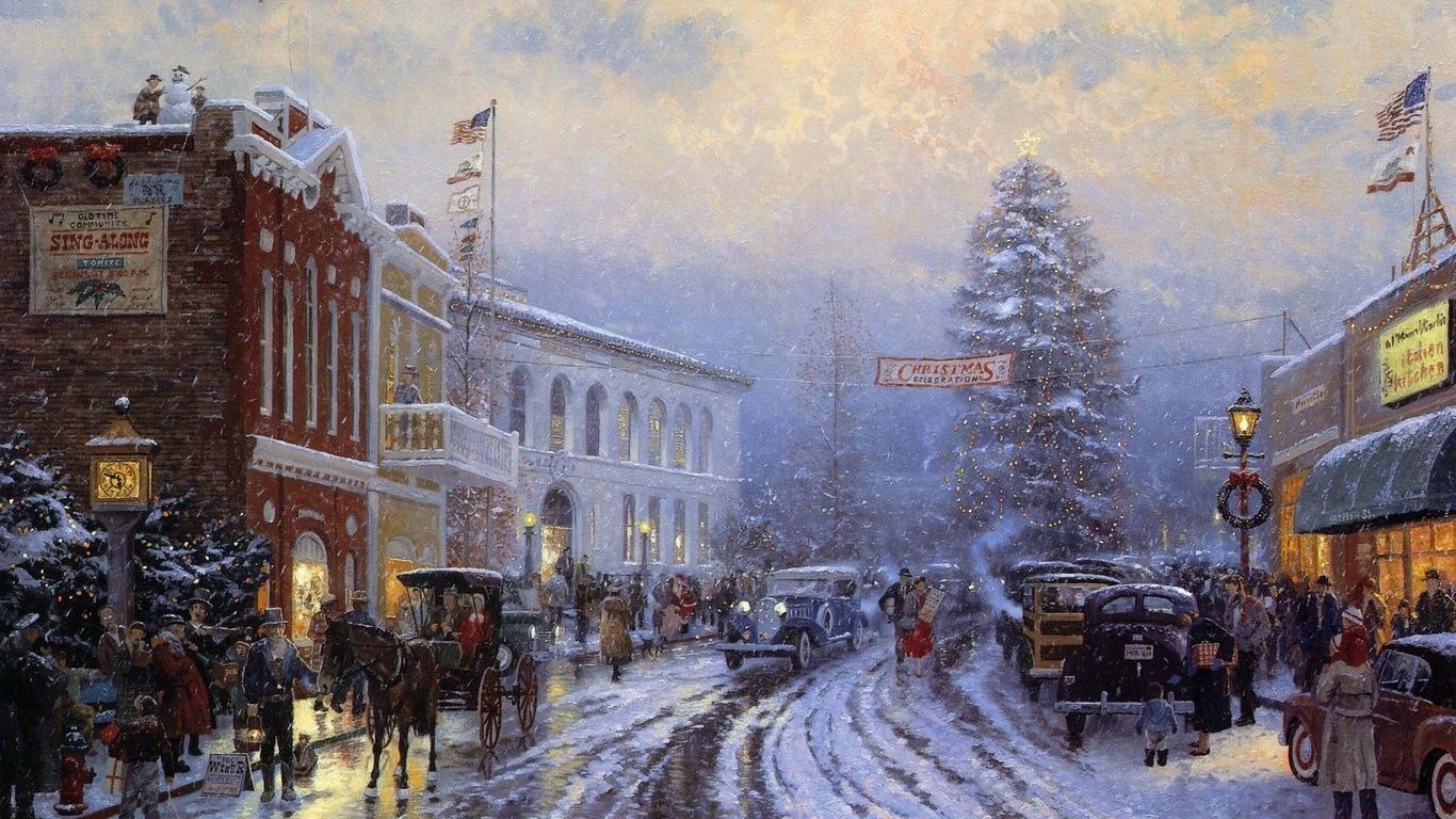 Thomas Kinkade Christmas Wallpaper - Christmas Free Thomas Kinkade Wallpapers Desktop - HD Wallpaper 