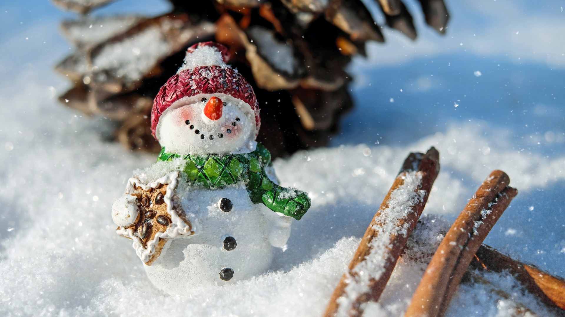 Snowman, Christmas, Cookie, Pine Cone - HD Wallpaper 