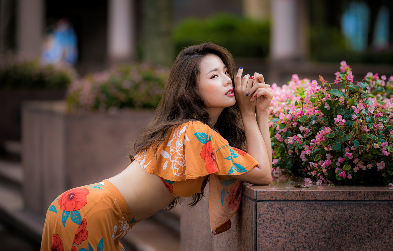 Photo Wallpaper Girl, Pose, Asian, Cutie, Bokeh - Asian Cutie - HD Wallpaper 