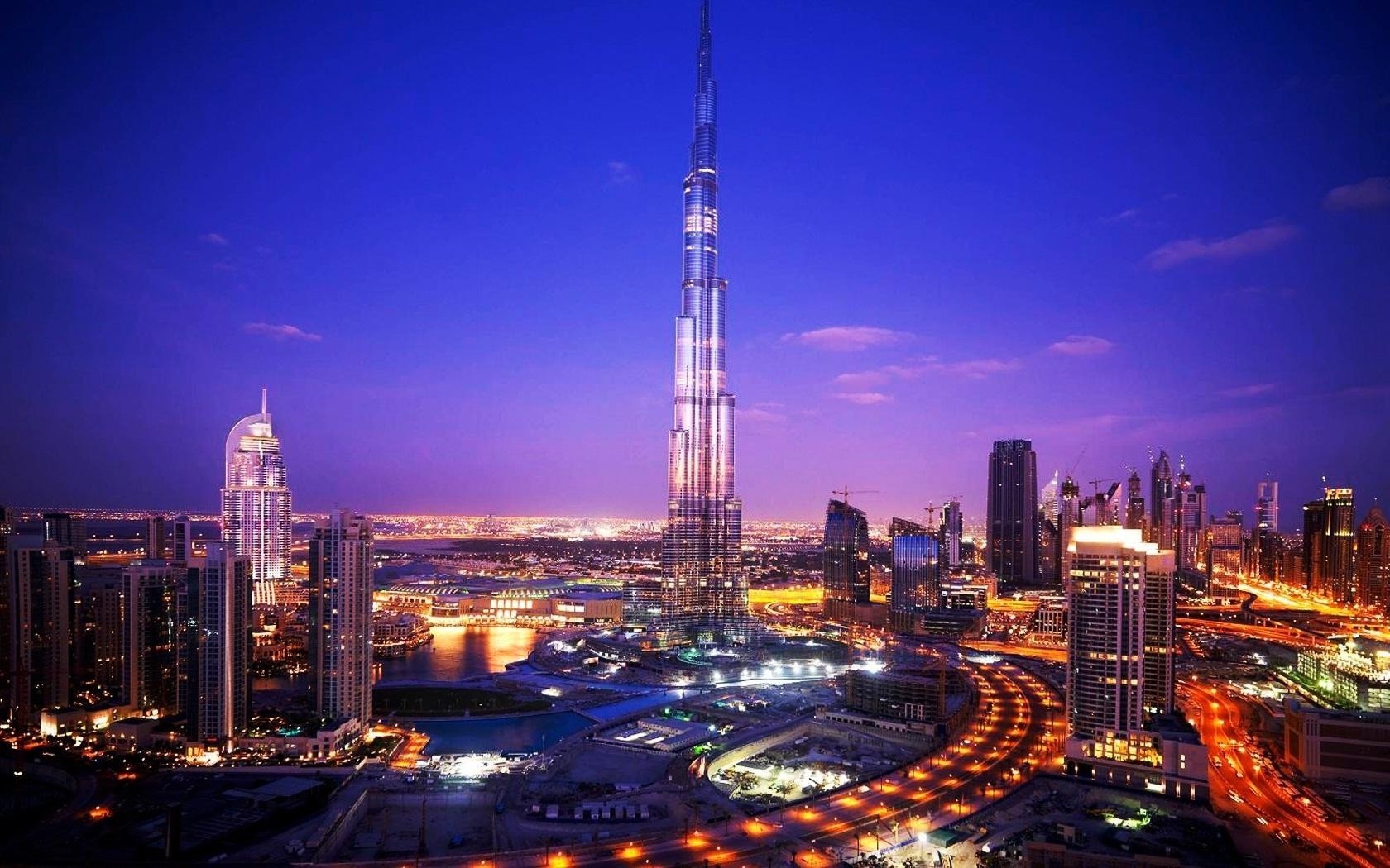 City Dusk Skyscraper Cityscape Architecture Skyline - Burj Khalifa Dubai At Night - HD Wallpaper 