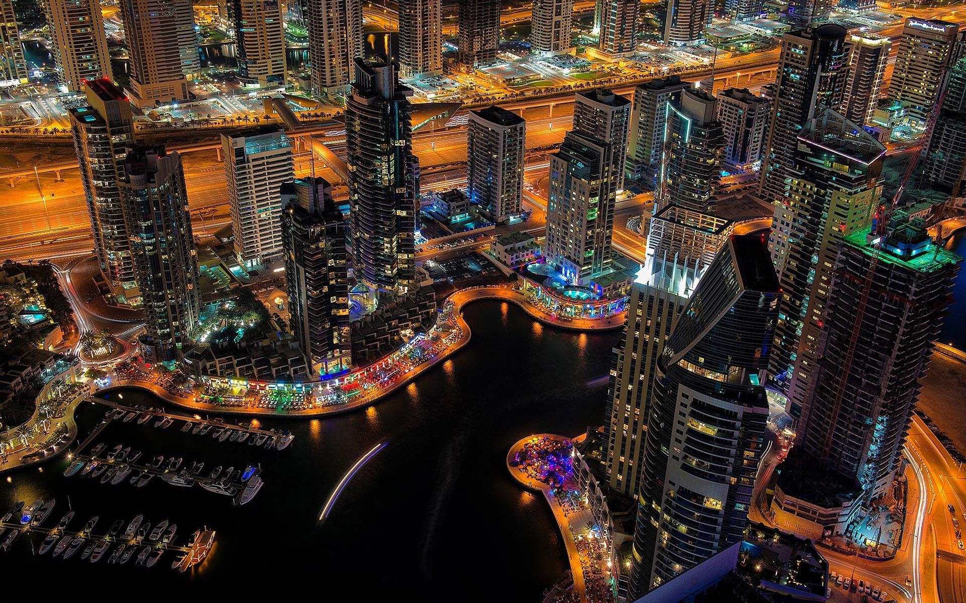 Hd Night Lights In Dubai Wallpaper - Dubai Di Notte Dall Alto - HD Wallpaper 
