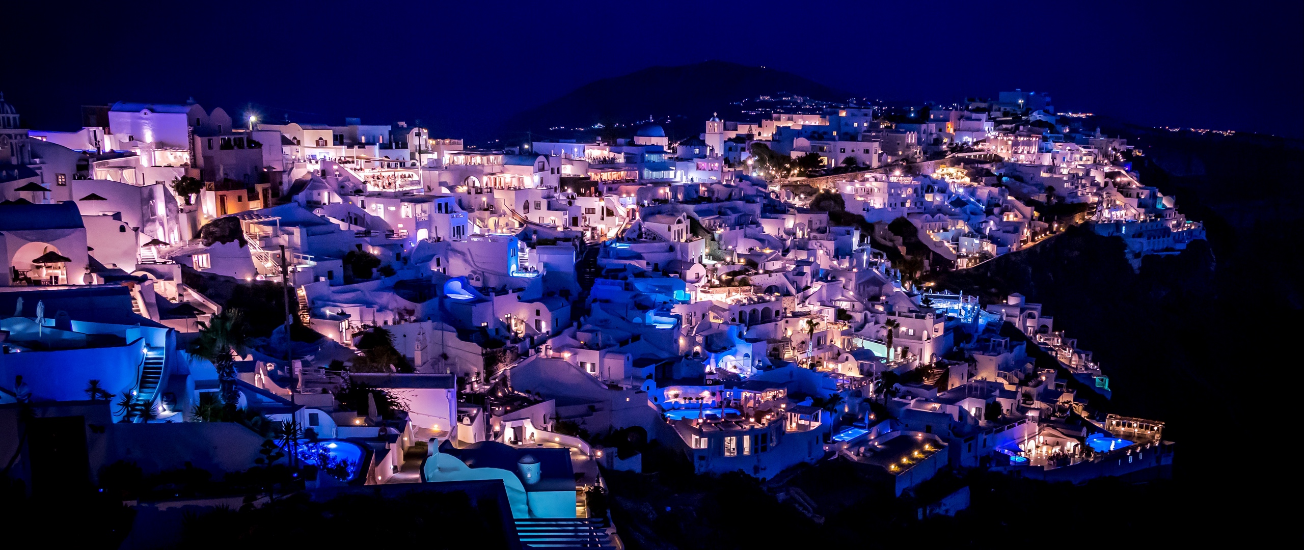 Wallpaper Santorini, Greece, Night City, Lighting - Santorini Greece Background - HD Wallpaper 