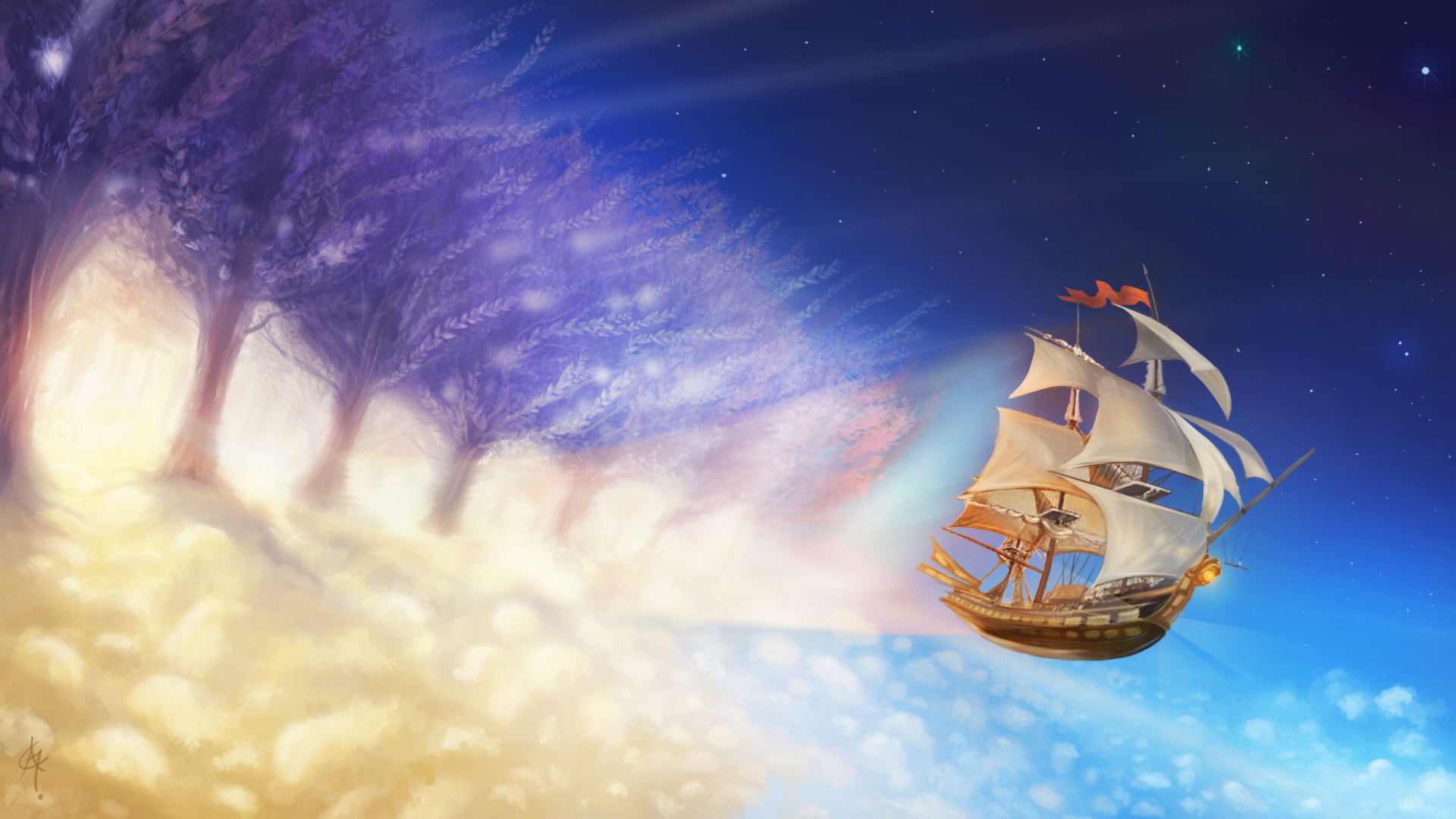 Painting Dream Ship - Ship In The Sky Drawing - HD Wallpaper 