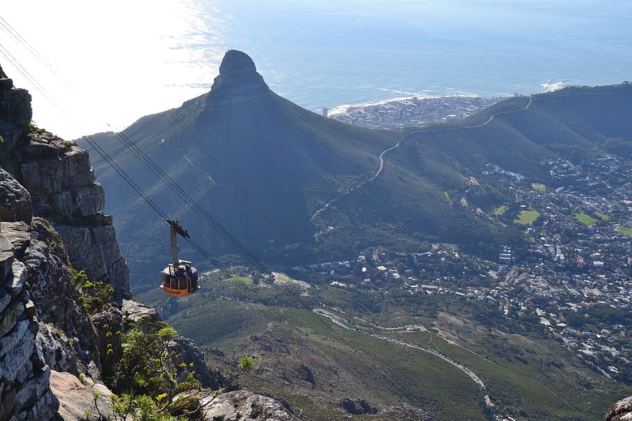 Mountain, Sea, Table Mountain, Cable Car, South Africa, - Cape Town - HD Wallpaper 
