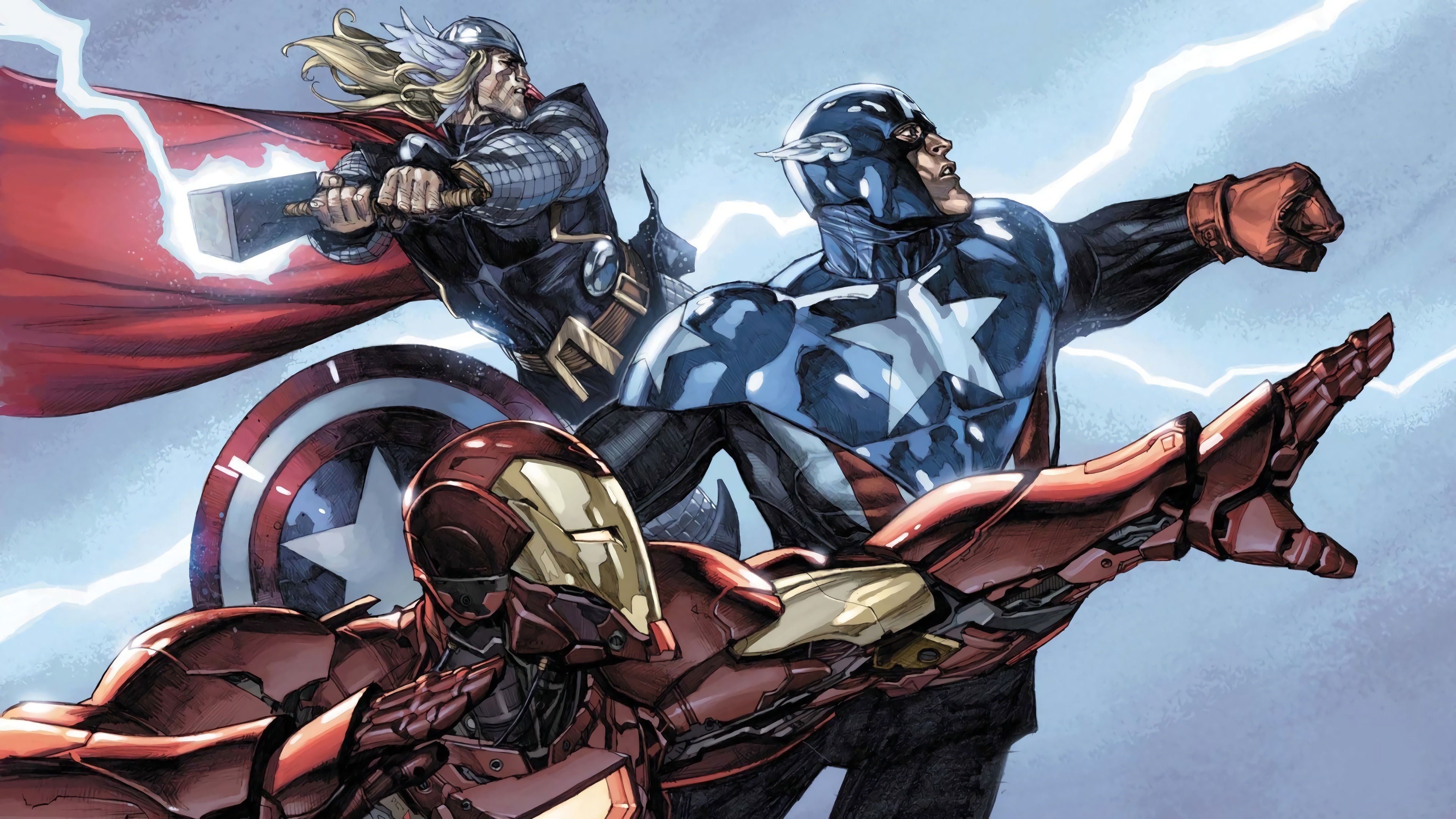 Iron Man Captain America Thor Marvel Comics 4k Wallpaper - Marvel Comic Wallpaper 4k - HD Wallpaper 