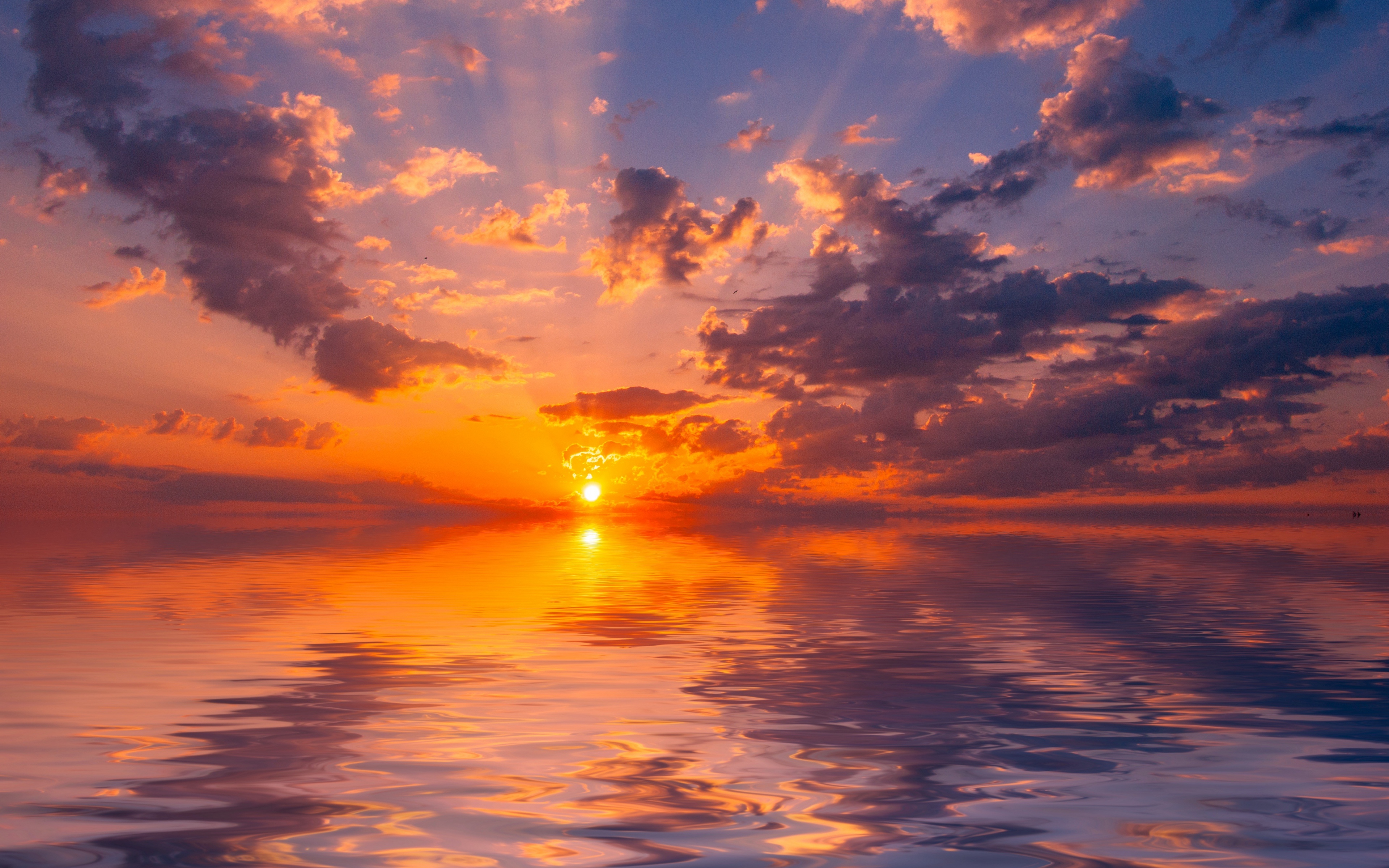 Sunset, Clouds, Sky, Horizon, Reflection - Sunset Clouds In Sky - HD Wallpaper 
