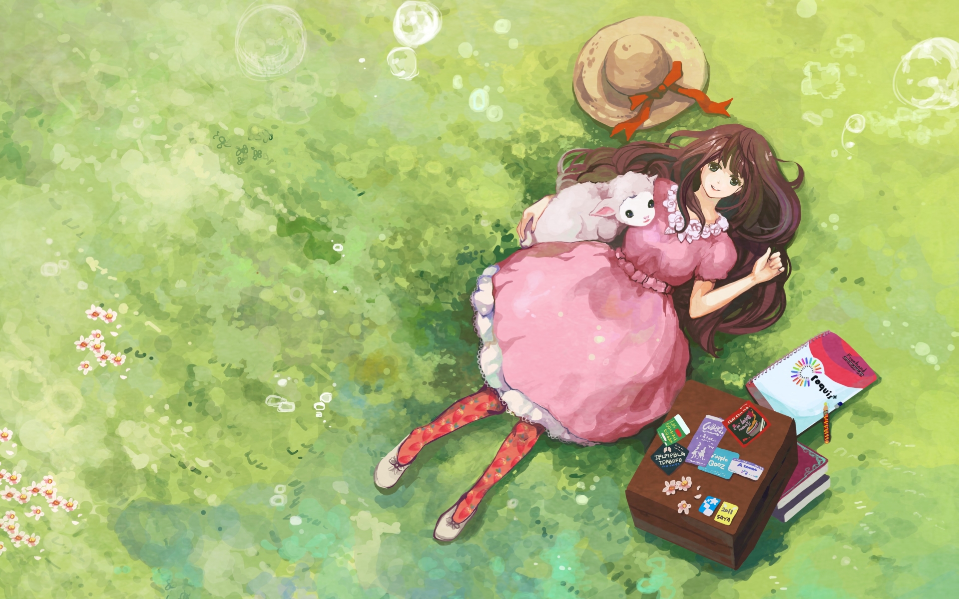 Anime Girl On Grass - HD Wallpaper 