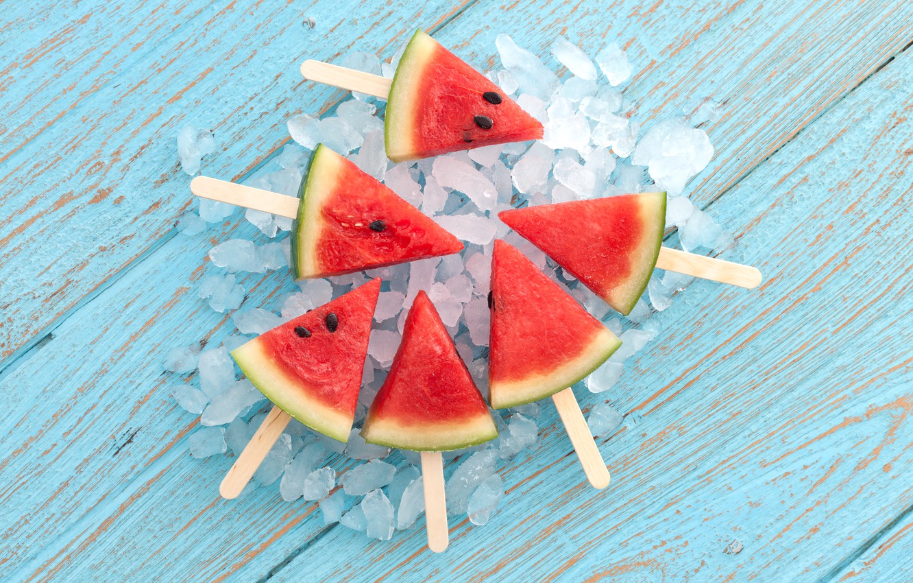 Photo Wallpaper Ice, Sticks, Watermelon, Slices, Water - Ice Cream Wallpaper Watermelon - HD Wallpaper 