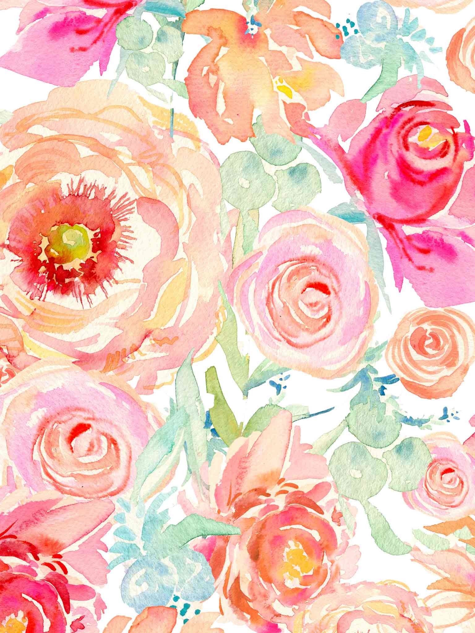 Floral Watercolor Wallpaper - Watercolor Floral Iphone Background - HD Wallpaper 