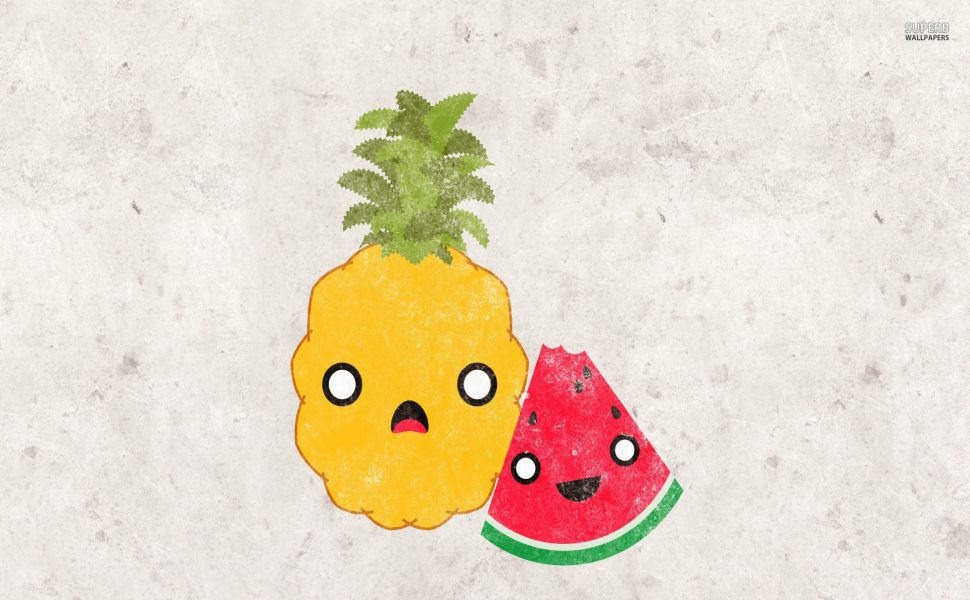 Pineapple And Watermelon Hd Wallpaper Wp2008964 - Cartoon Watermelon And Pineapple - HD Wallpaper 