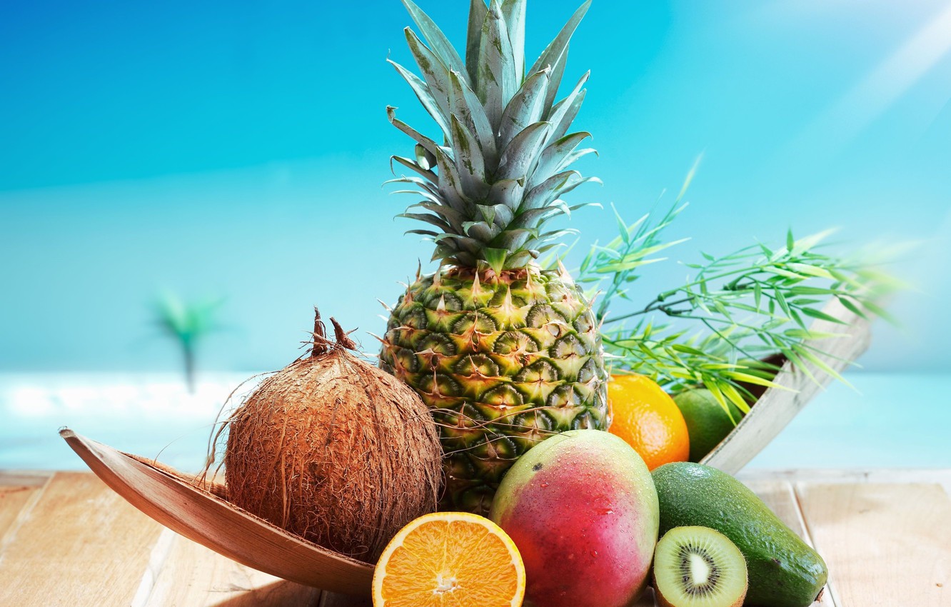 Photo Wallpaper Background, Wallpaper, Orange, Food, - Pineapple On Beach Hd - HD Wallpaper 