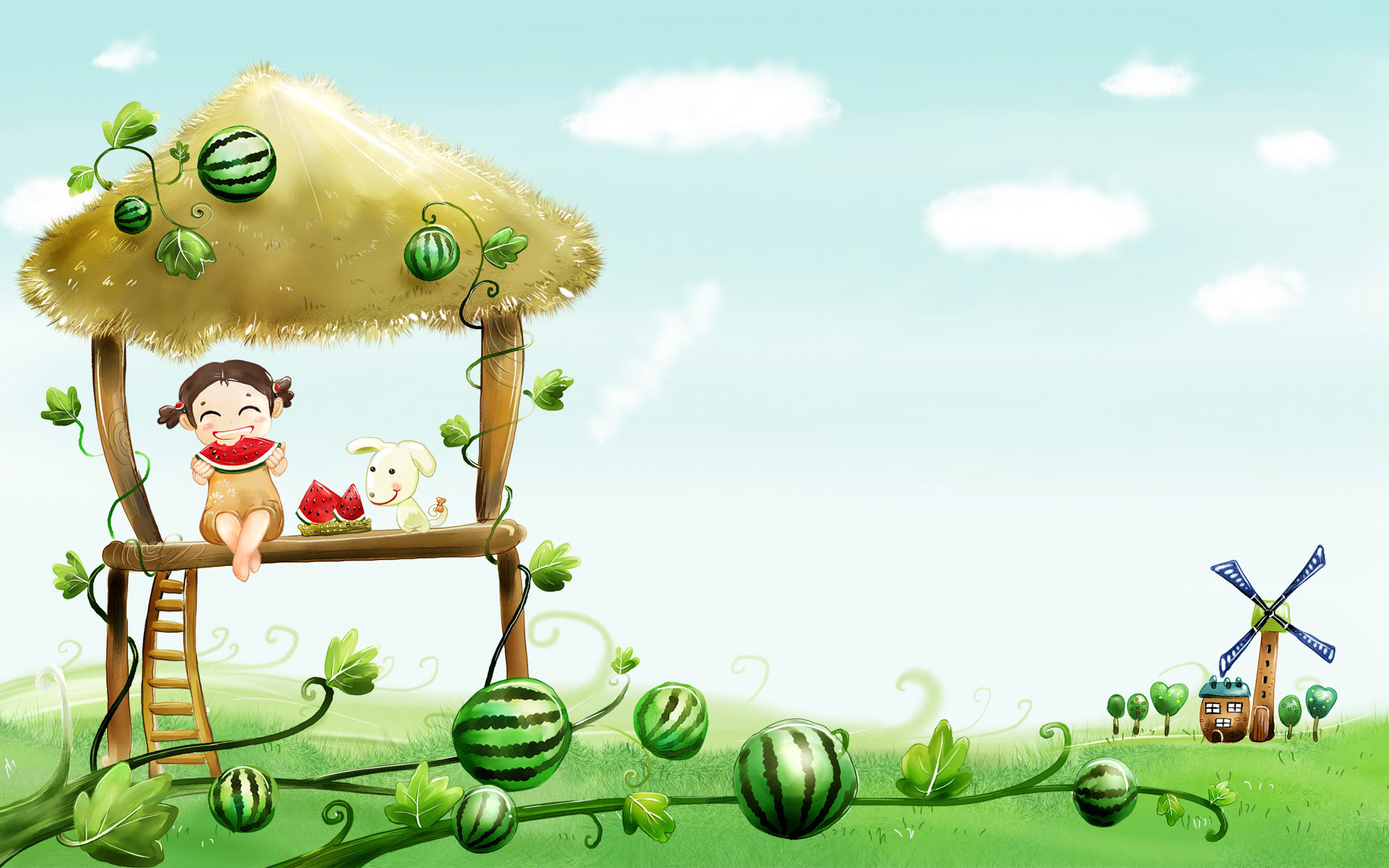 Cute Watermelon Wallpaper Wallpaper - Cute Cartoon Wallpaper Backgrounds - HD Wallpaper 
