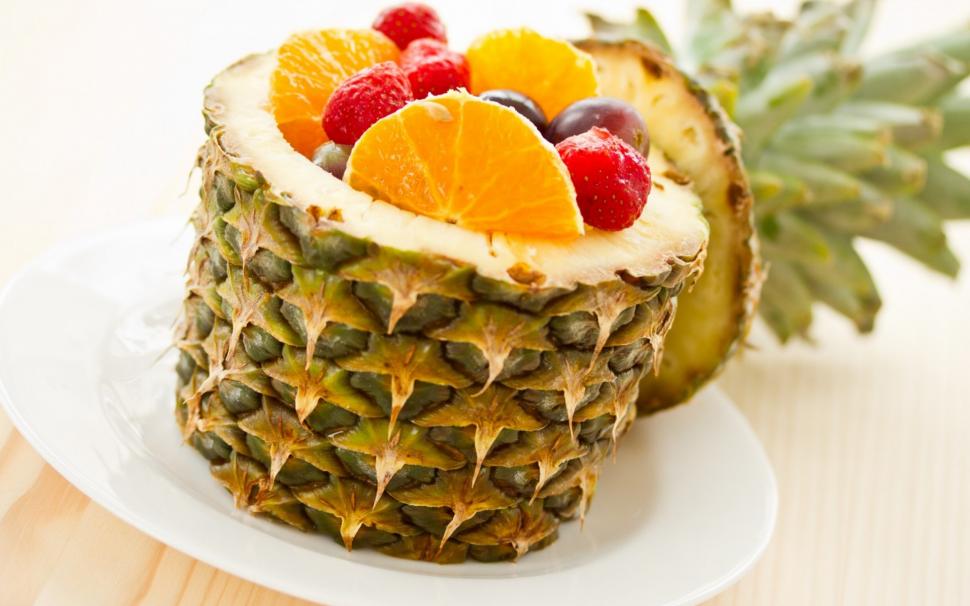Pineapple Wallpaper,pineapple Hd Wallpaper,orange Hd - Fruit Salad Pineapple Grapes - HD Wallpaper 