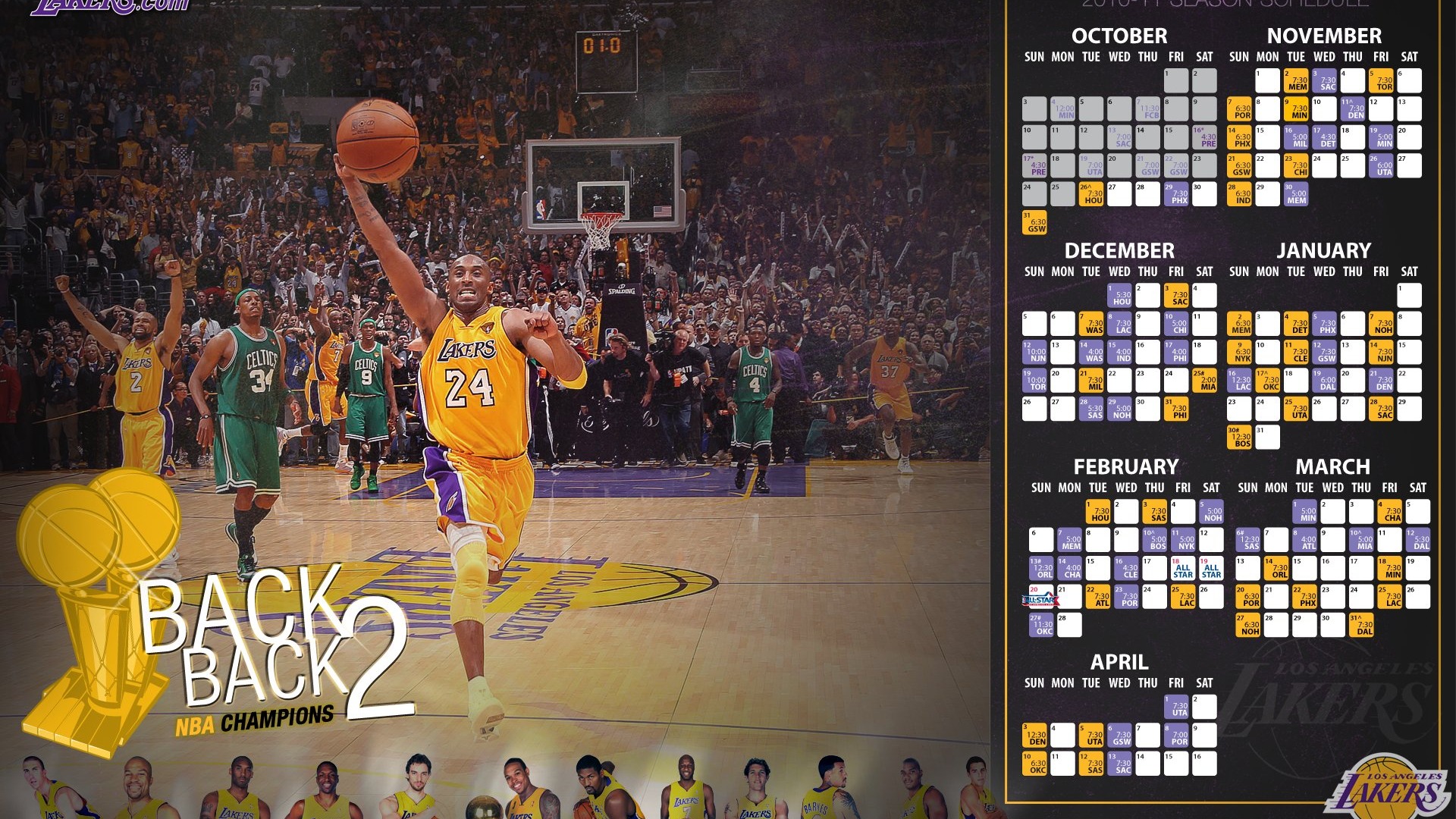 Lakers Schedule 2010 2011 - HD Wallpaper 