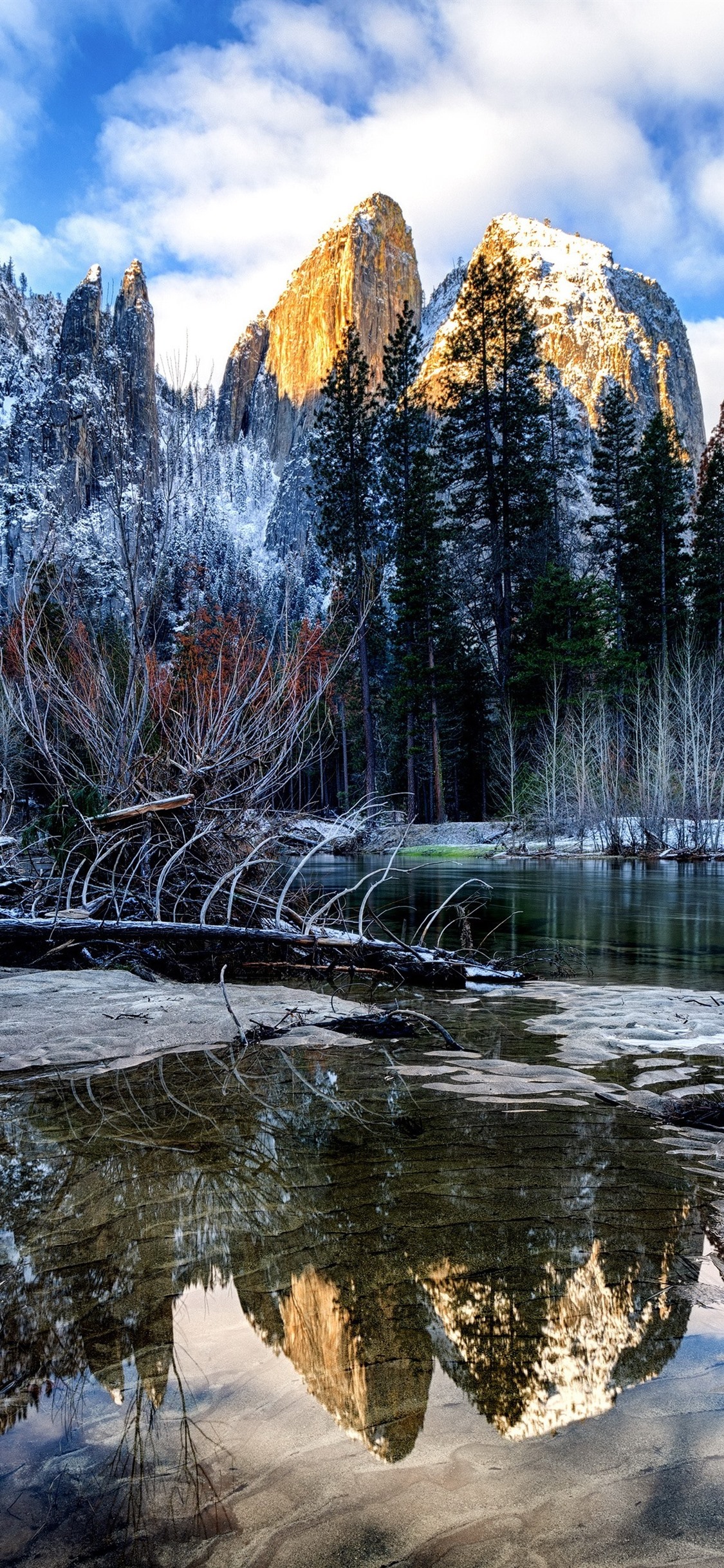 Iphone Wallpaper Winter, River, Trees, Mountains, Snow, - Reflection - HD Wallpaper 