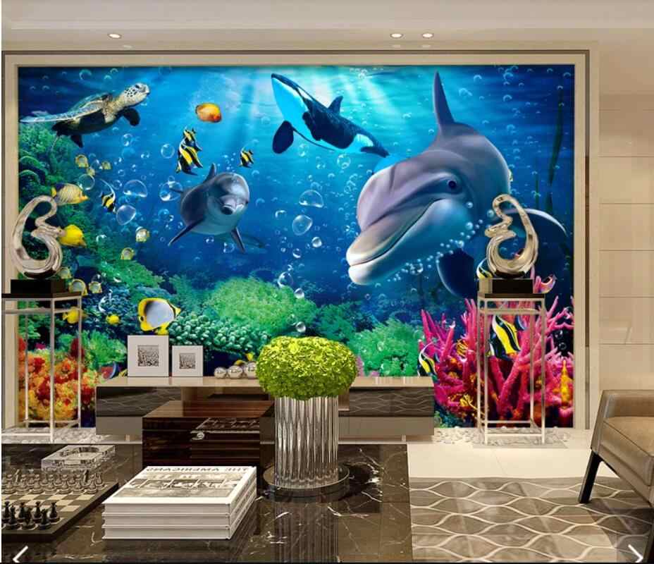 3d Sea World Whale Fish Wallpaper Murals For Living - Lukisan Dinding Rumah Ikan - HD Wallpaper 