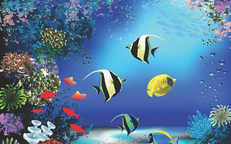 Underwater With Damsel Fish & Plants Wallpaper - Ocean Coral Reef Fish - HD Wallpaper 