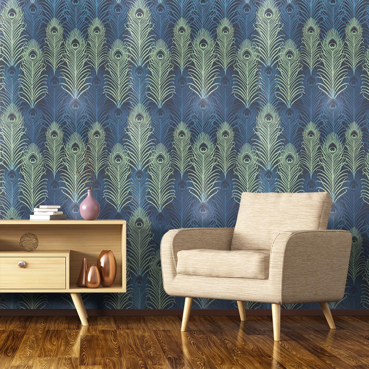 Peacock Wallpaper Matthew Williamson Night Blue W6541-01 - Edo Coordonne - HD Wallpaper 