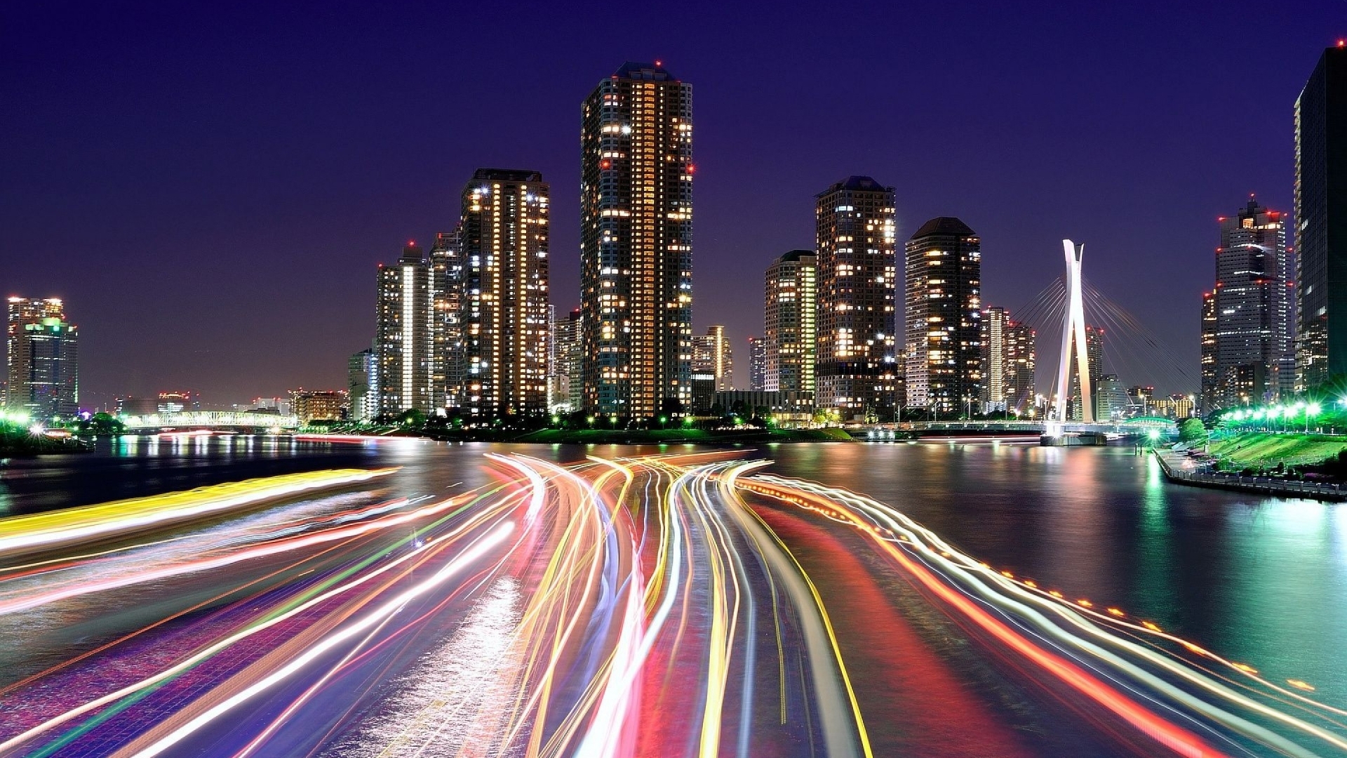 Night Photography City Road - HD Wallpaper 