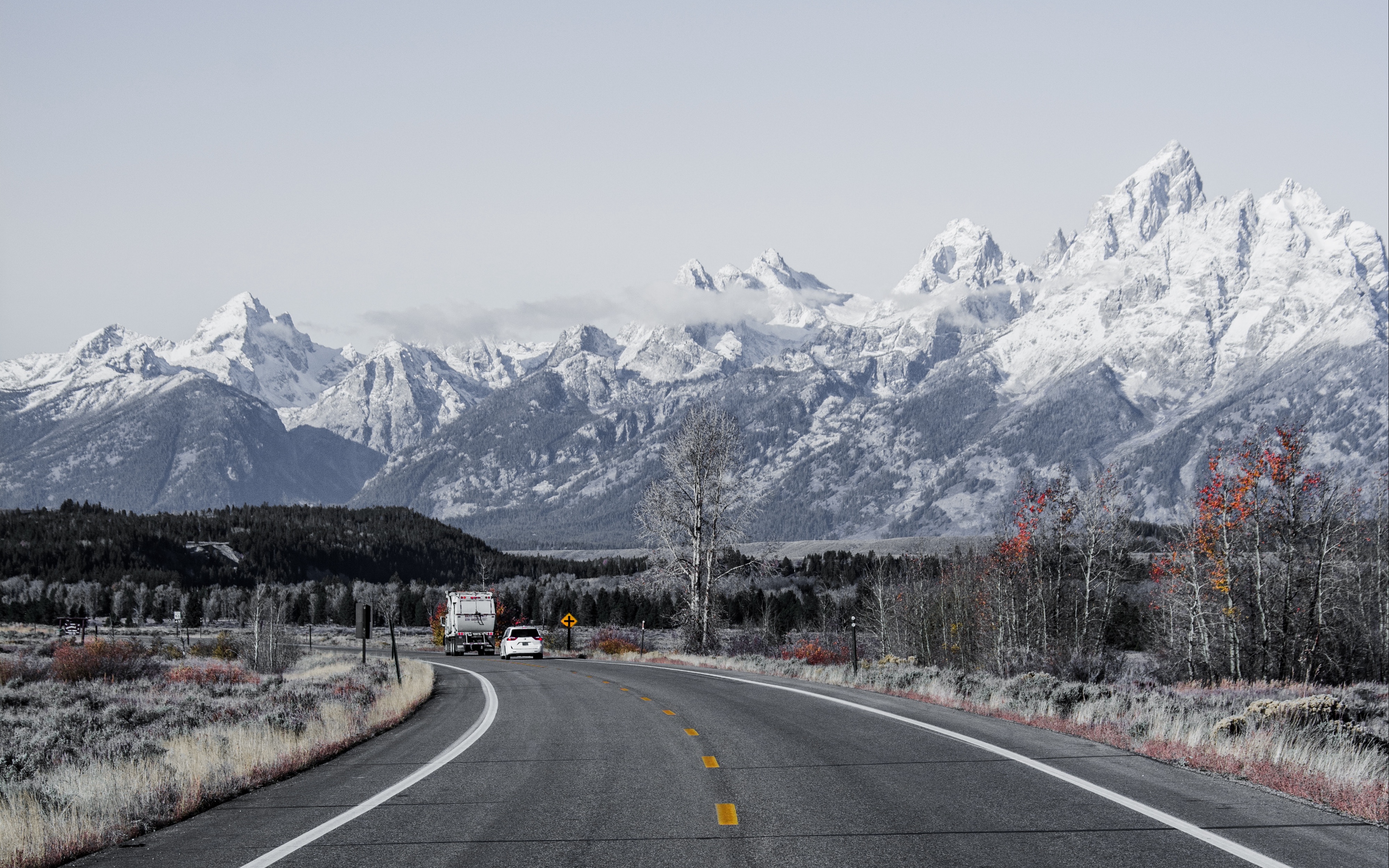 Wallpaper Road, Asphalt, Mountains, Turn, Wyoming - Grand Teton National Park - HD Wallpaper 
