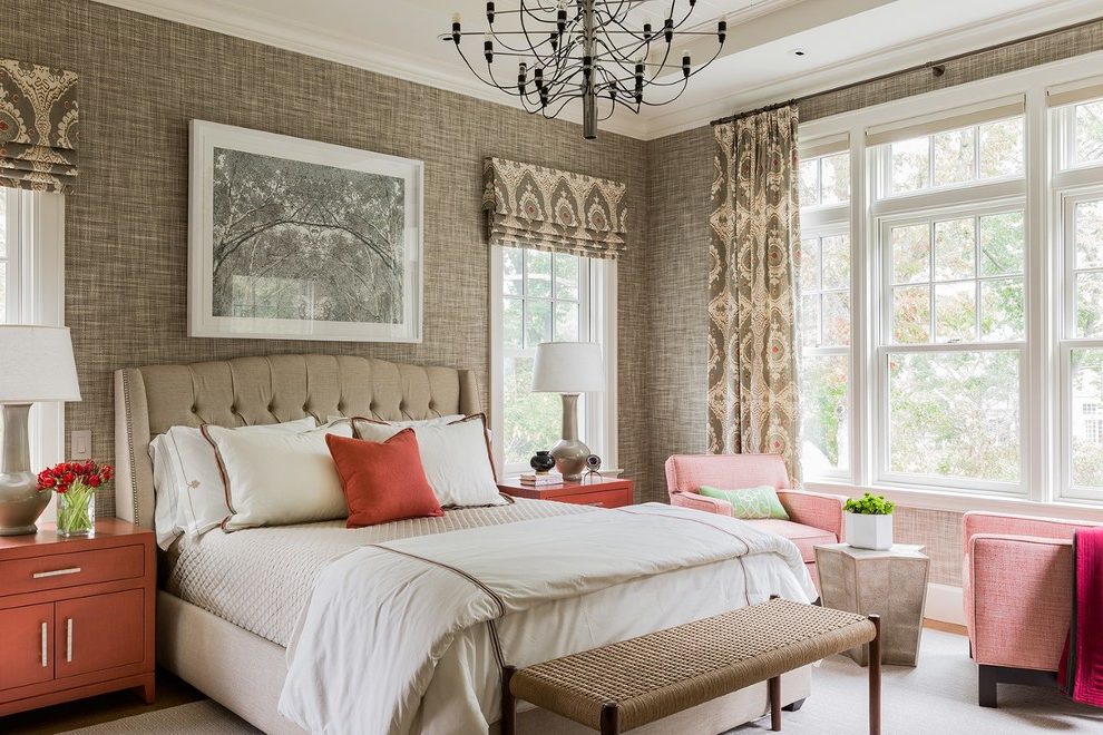 Boston Jeffries Wallpaper Bedroom Transitional With - Bedroom - HD Wallpaper 