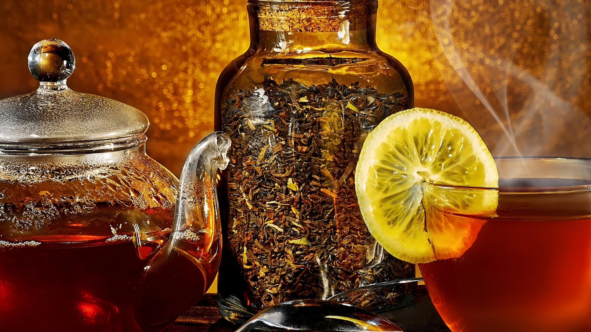 Wallpaper Teapot Lemon Tea Steam Vintage - Чёрный Чай С Лимоном - HD Wallpaper 