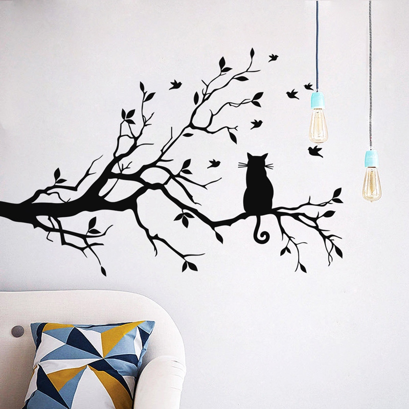 Black Tree With Bird Design - HD Wallpaper 