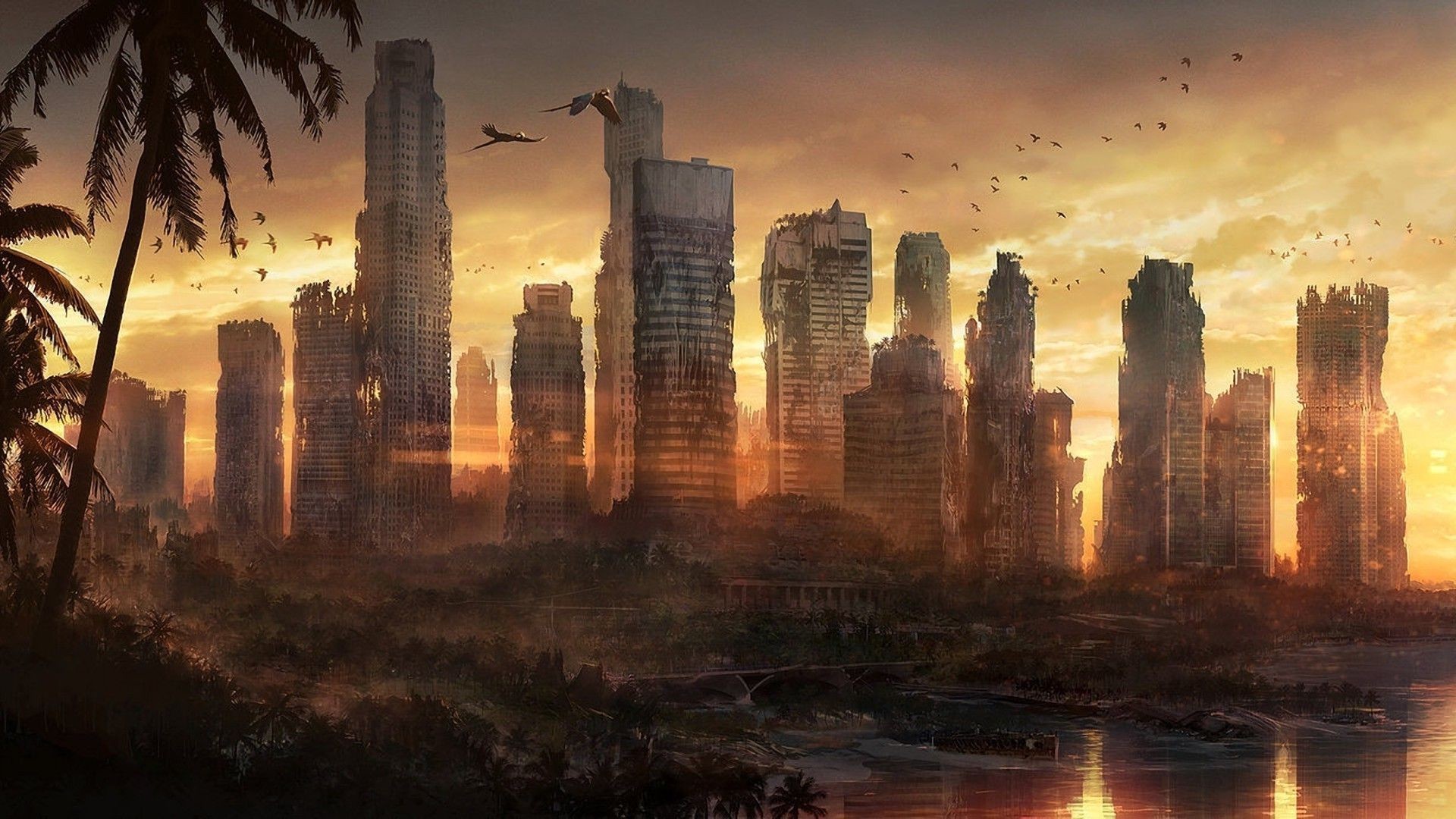 Post Apocalyptic Wallpaper - Post Apocalyptic Cityscape - HD Wallpaper 