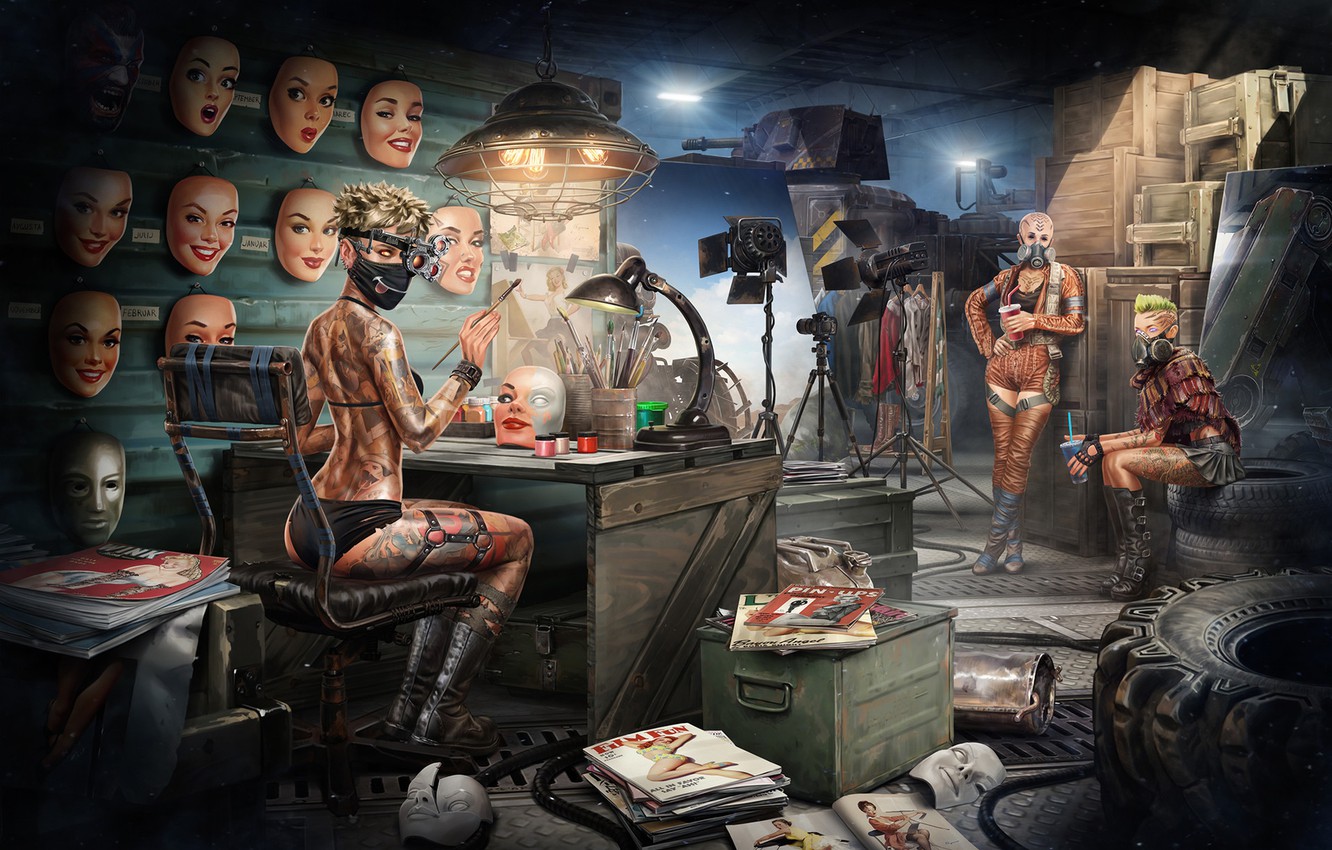 Photo Wallpaper Work, Art, Workshop, Mask, Sergey Kondratovich, - Post Apocalyptic Pin Up - HD Wallpaper 