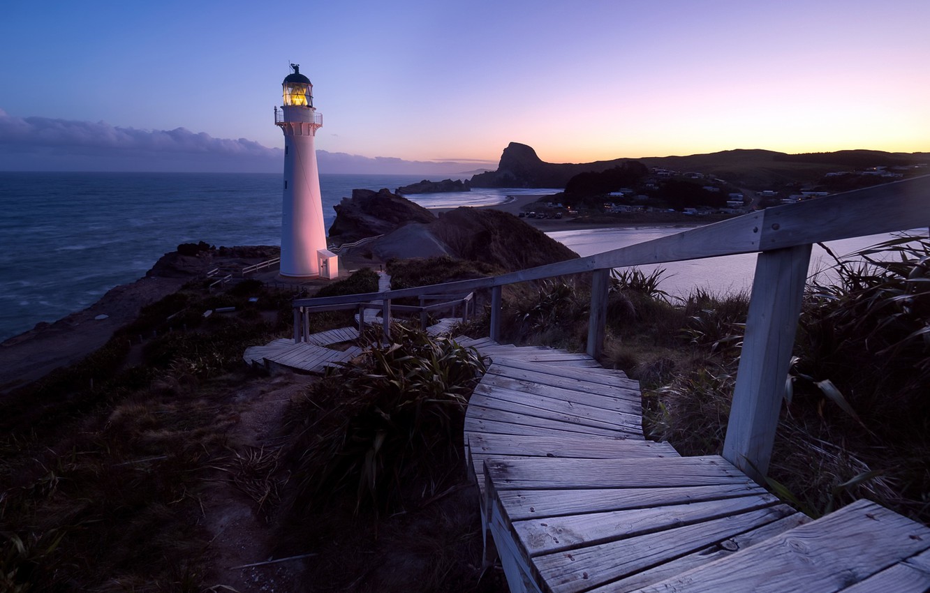 Photo Wallpaper Night, Shore, Lighthouse, New Zealand, - New Zealand Wellington - HD Wallpaper 
