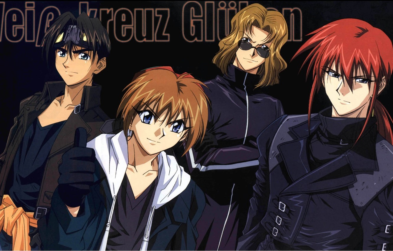 Photo Wallpaper Red, Glasses, Gloves, Guys, Friends, - Weiss Kreuz - HD Wallpaper 