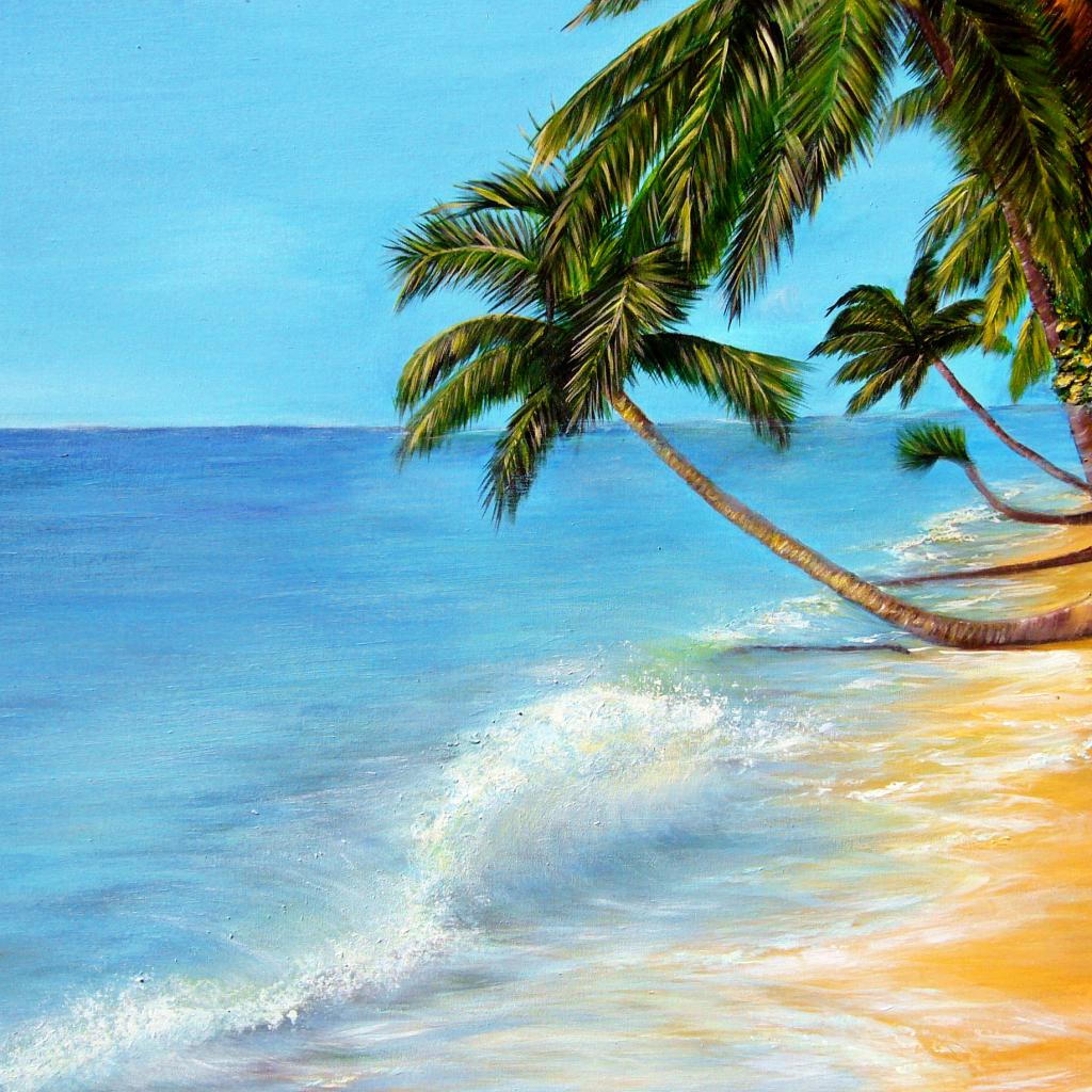 Paradise Strand Tropical Beach Painting Wallpaper Hd - Wallpaper - HD Wallpaper 