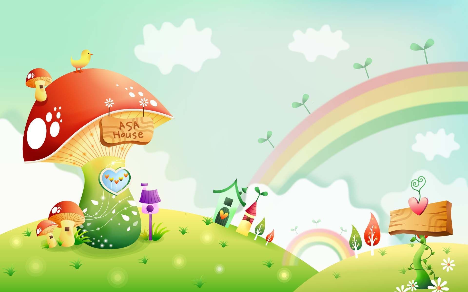 1920x1200, Mushroom House Beyond The Rainbow - Spring Cartoon - HD Wallpaper 