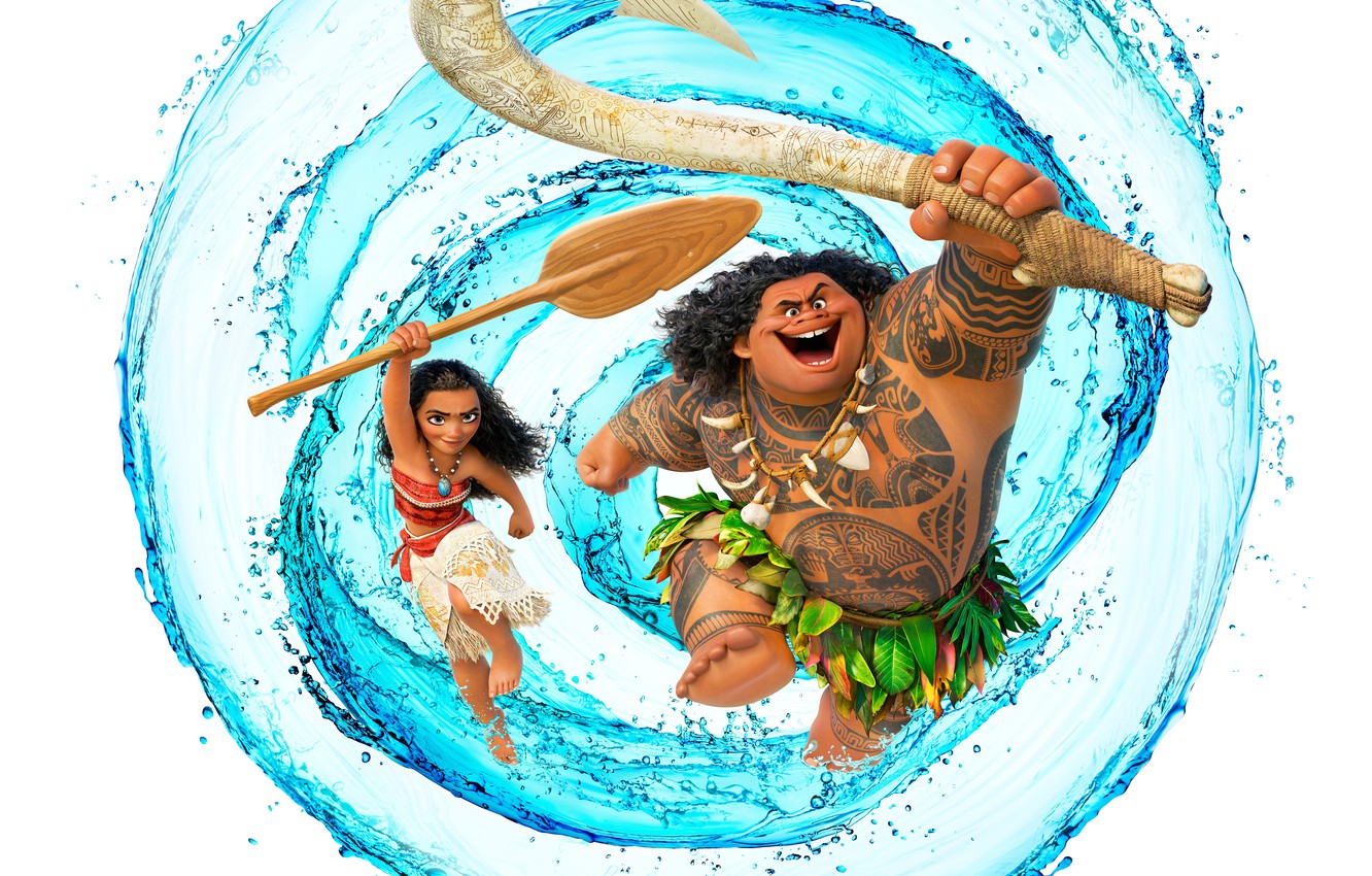 Photo Wallpaper Water, Weapons, Cartoon, Tattoo, Girl, - Moana Background Hd - HD Wallpaper 