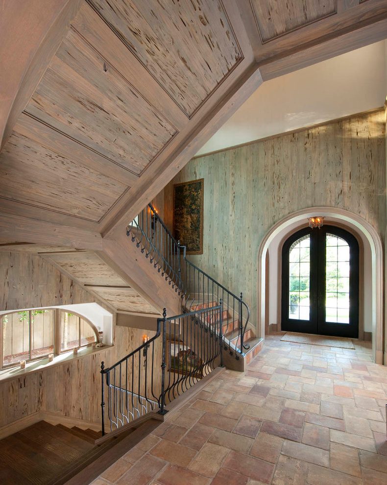 Whitewashed Pecky Cypress Entry Mediterranean With - White Washed Pecky Cypress - HD Wallpaper 