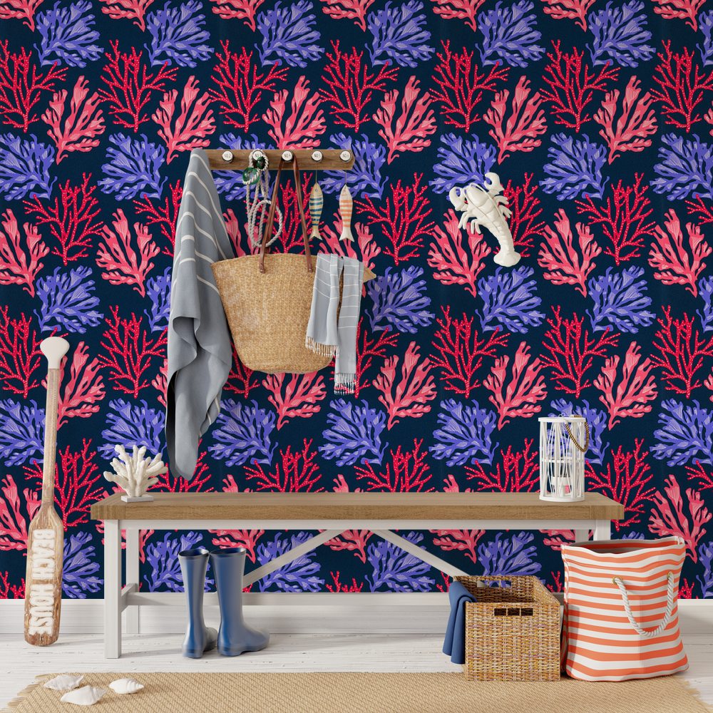 Non-woven Wallpaper Ok Coral Colour Navy Blue - Bleu Indigo Mur Peinture - HD Wallpaper 