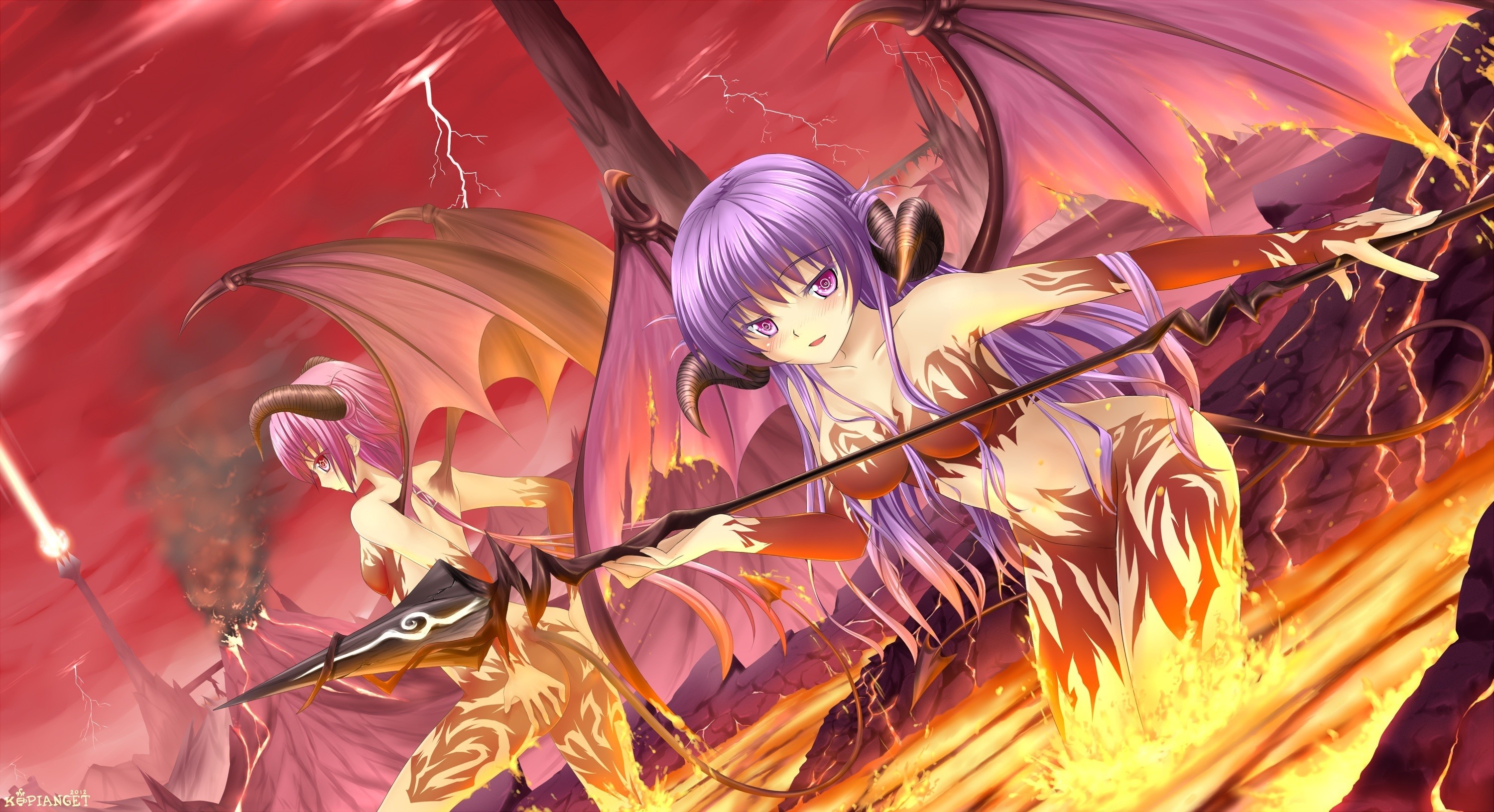 Monster Girl, - Succubus Purple Hair Red Eyes - HD Wallpaper 