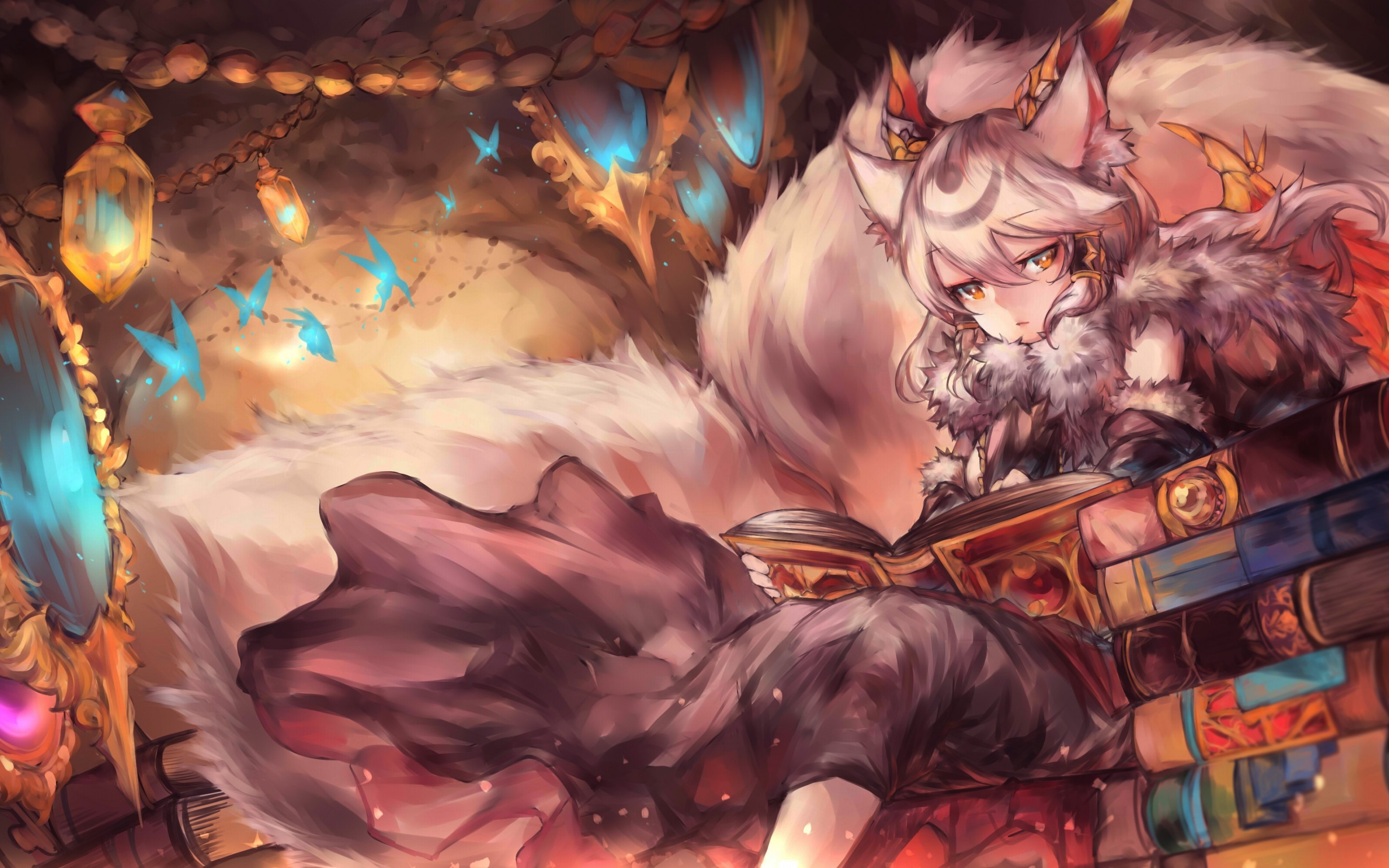Puzzle Dragons, Ilmina, Animal Ears, Books, Anime Style - Ilmina Puzzle And Dragons - HD Wallpaper 