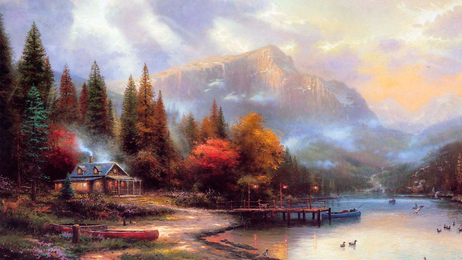 Summer Country Scenes Wallpaper - Thomas Kinkade Winter - HD Wallpaper 
