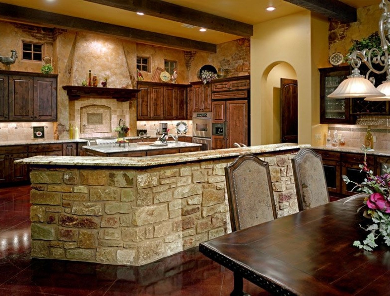 Dark Wood Country Style Kitchen - HD Wallpaper 