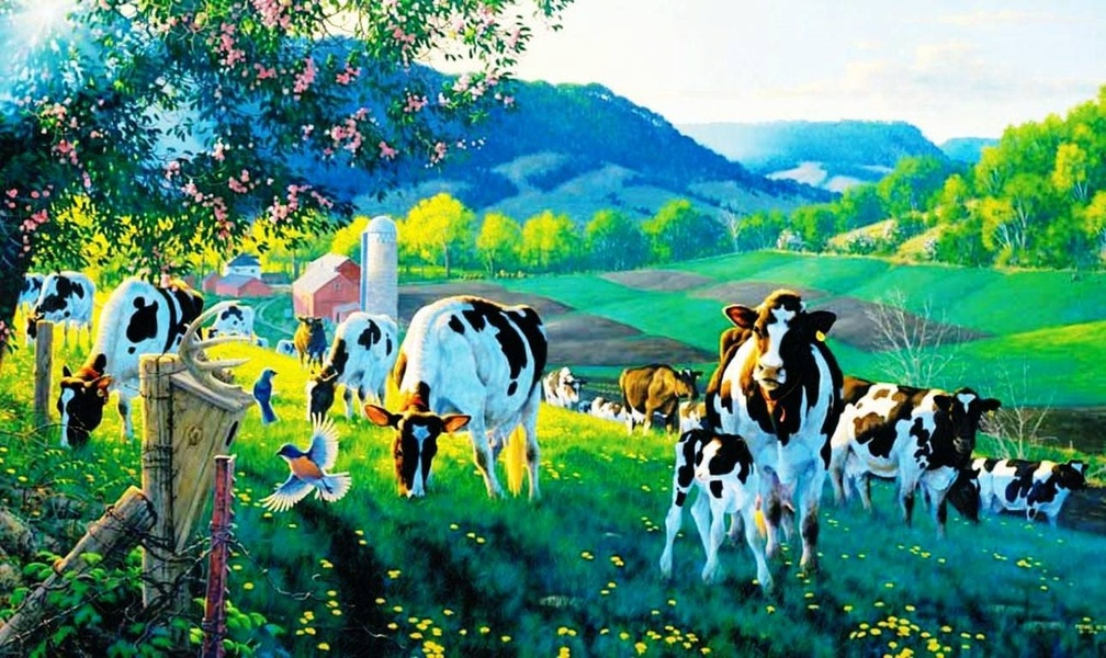 Beautiful Farm Animals Paintings - HD Wallpaper 